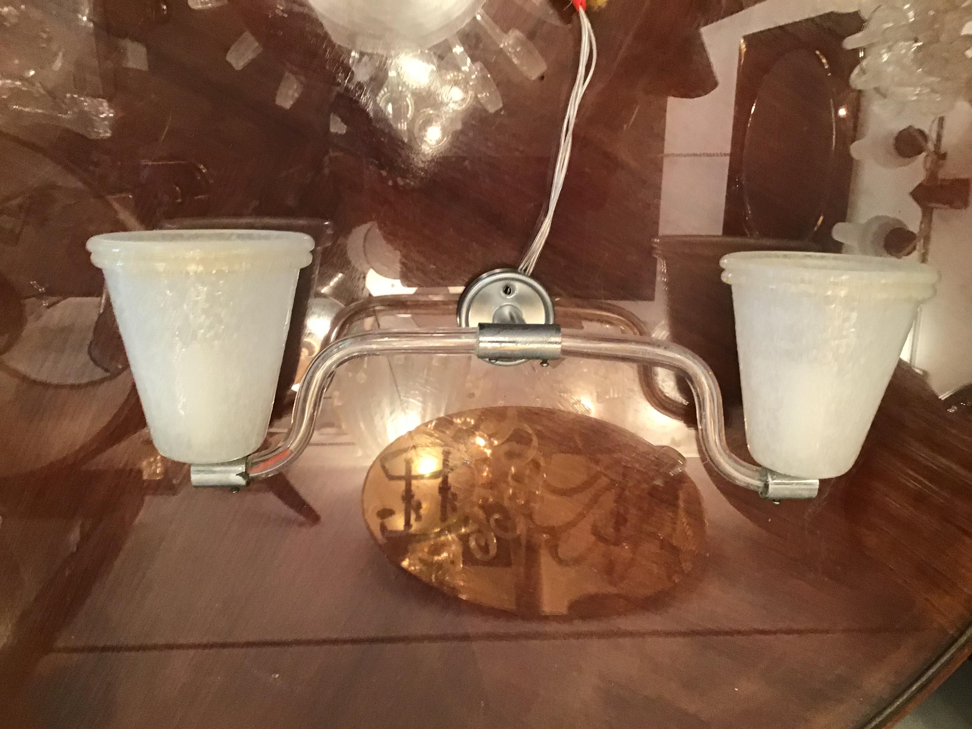 Seguso Sconce Two Light Metal Crome Murano Glass, 1960, Italy For Sale 3