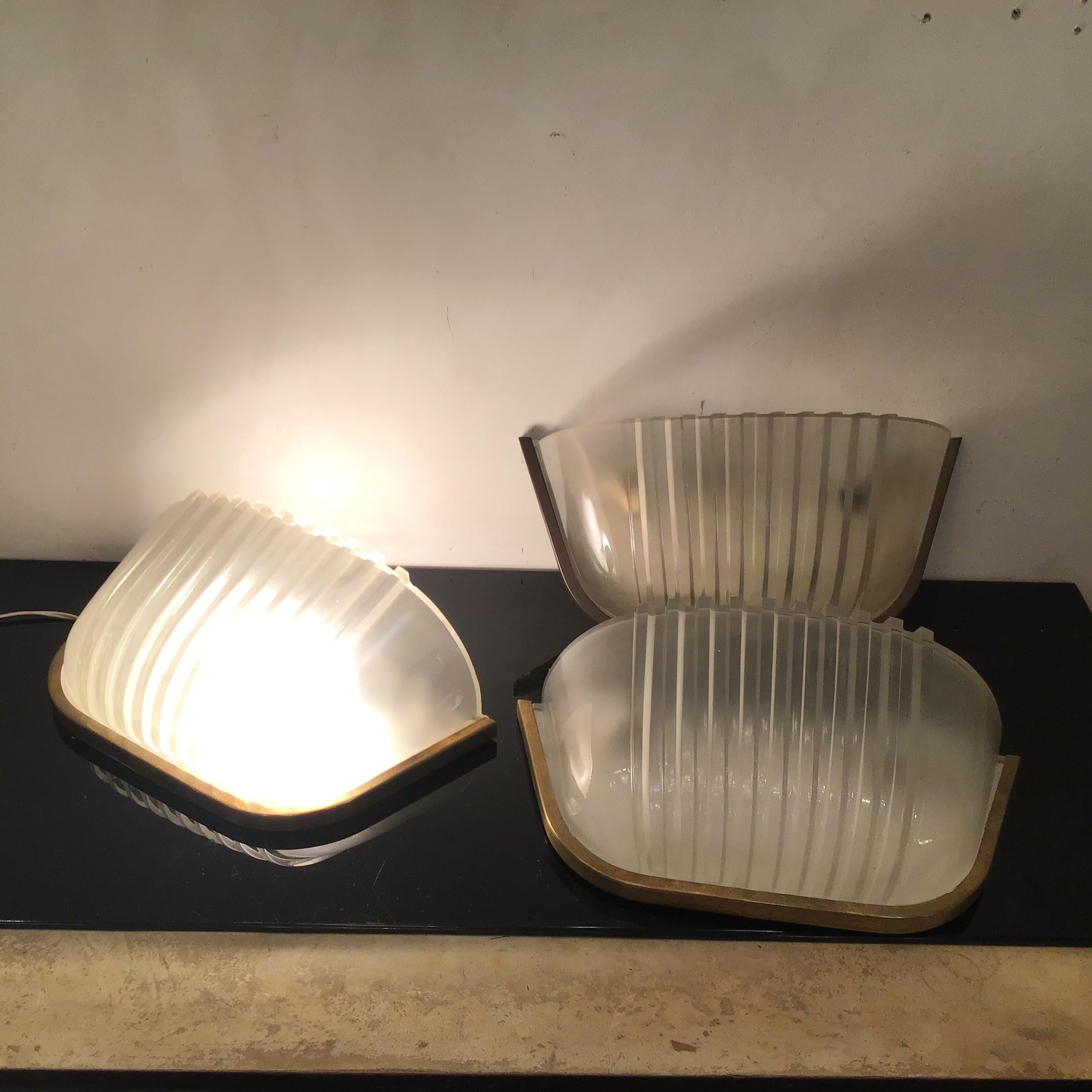Seguso Sconces Brass Glass 1930 Italy  In Good Condition For Sale In Milano, IT