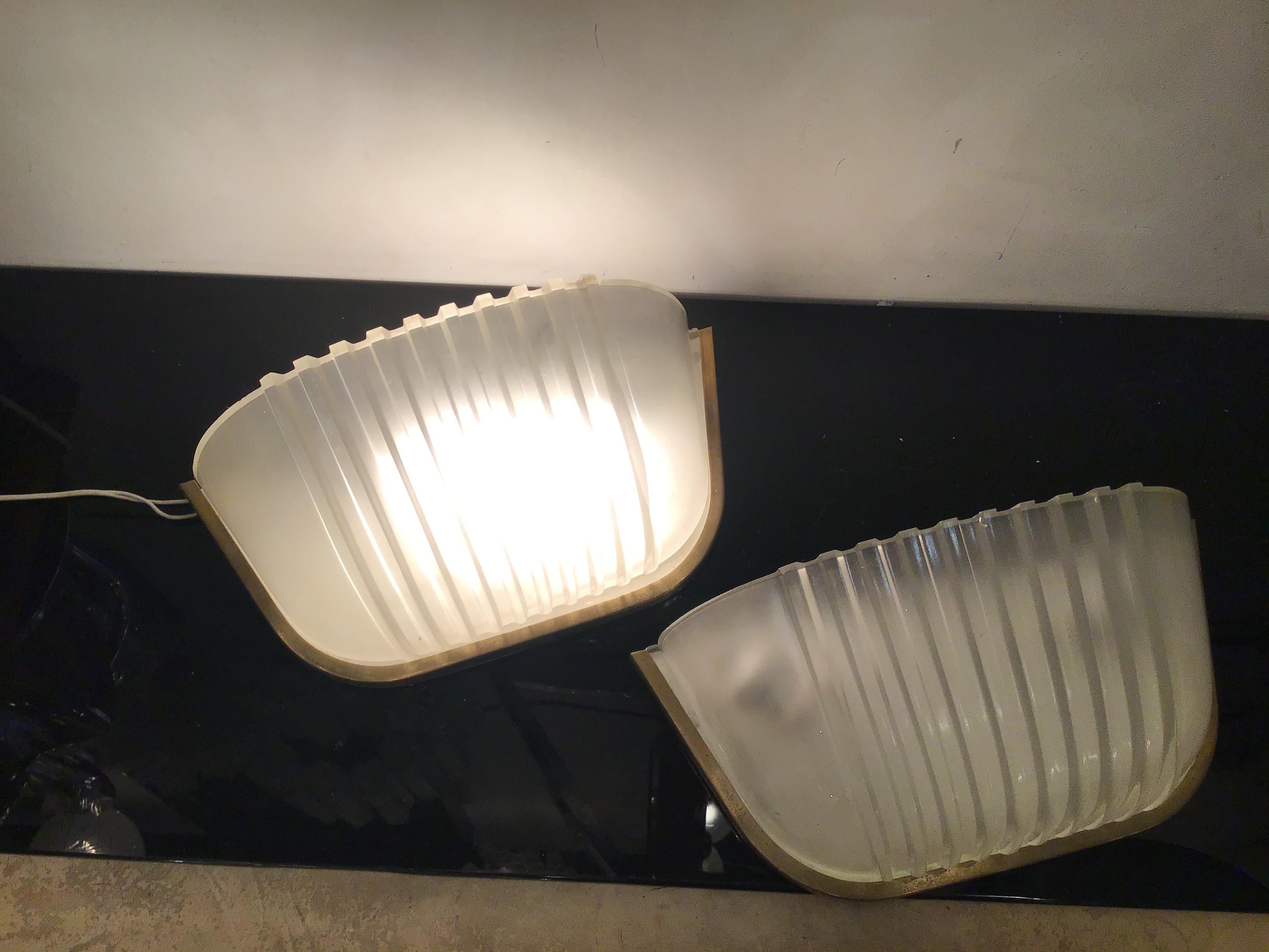 Seguso Sconces Brass Glass 1930 Italy For Sale 3