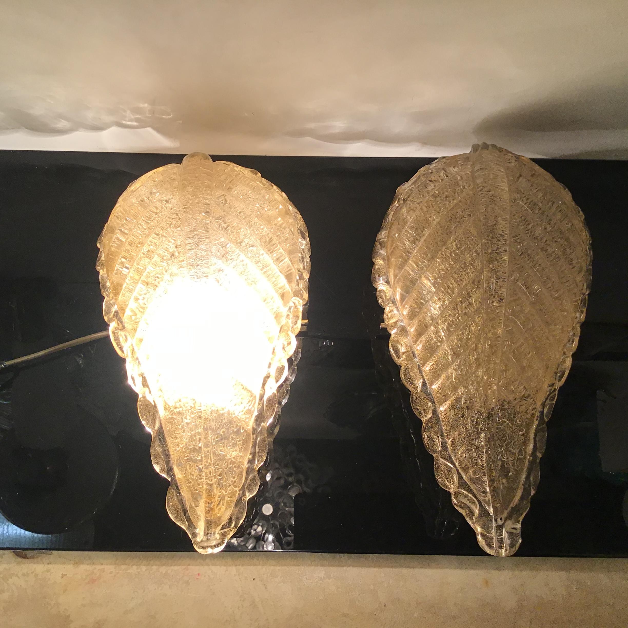 Seguso Sconces Brass Murano Glass Gold 1940 Italy For Sale 10