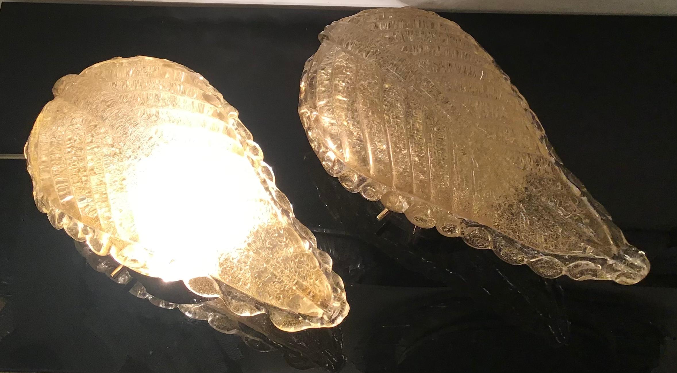 Seguso Sconces Brass Murano Glass Gold 1940 Italy For Sale 12