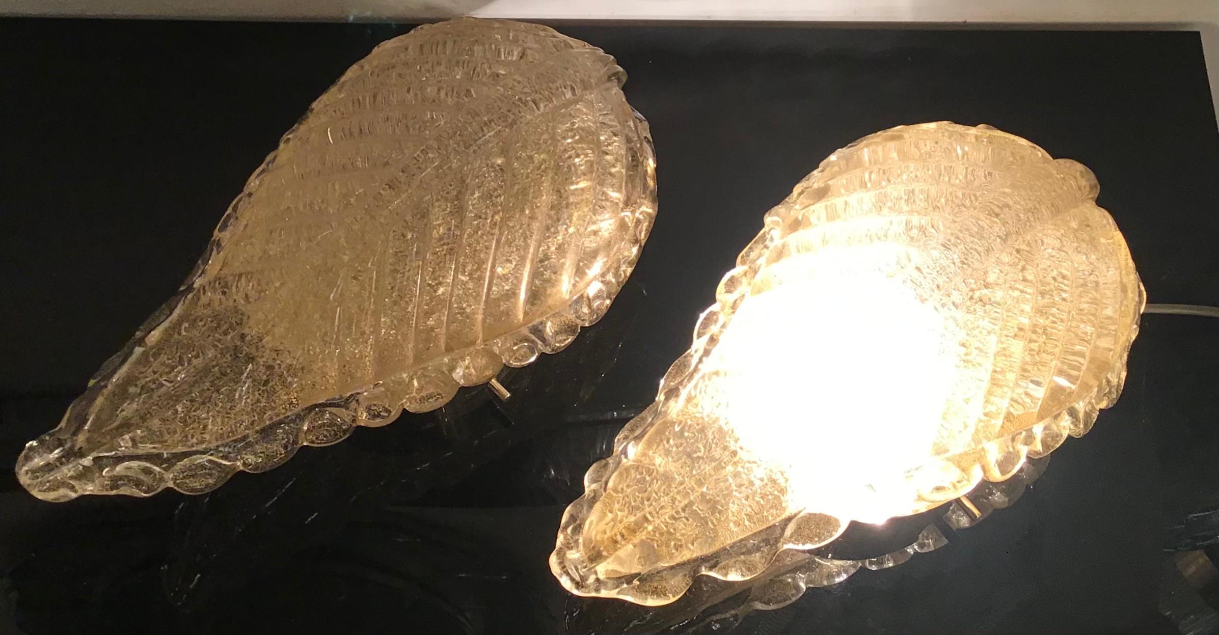 Seguso Sconces Brass Murano Glass Gold 1940 Italy For Sale 13