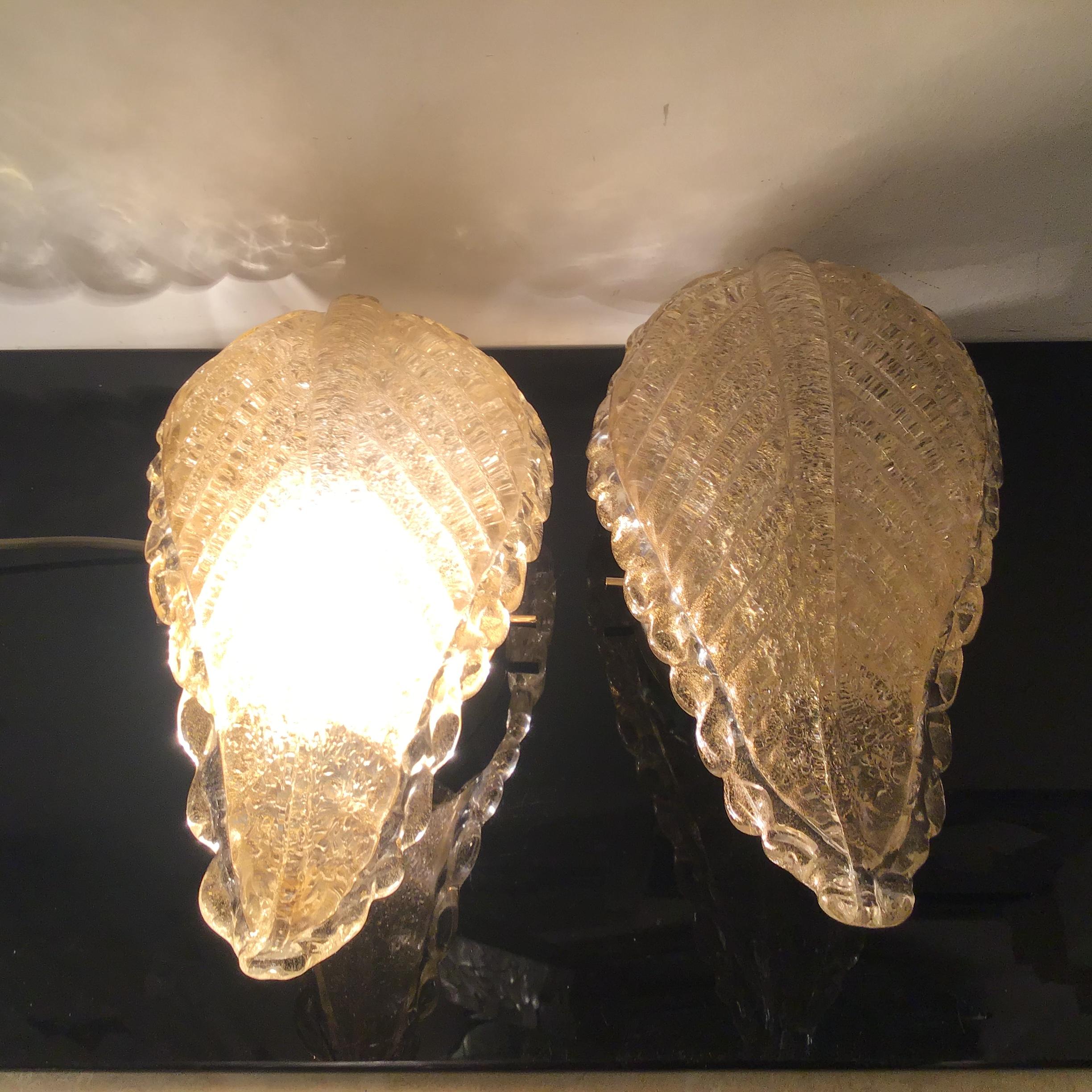 Other Seguso Sconces Brass Murano Glass Gold 1940 Italy For Sale