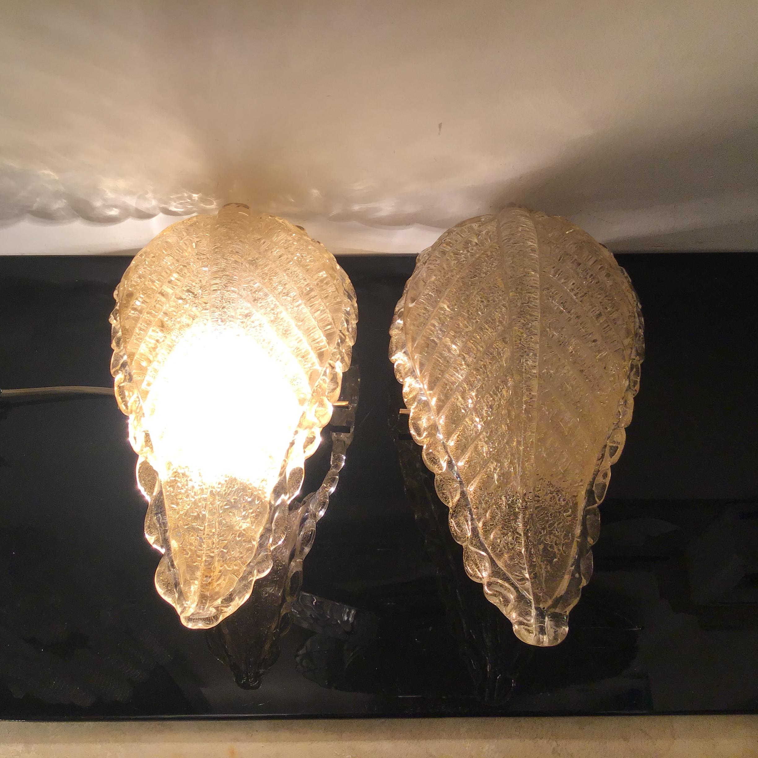 Mid-20th Century Seguso Sconces Brass Murano Glass Gold 1940 Italy For Sale