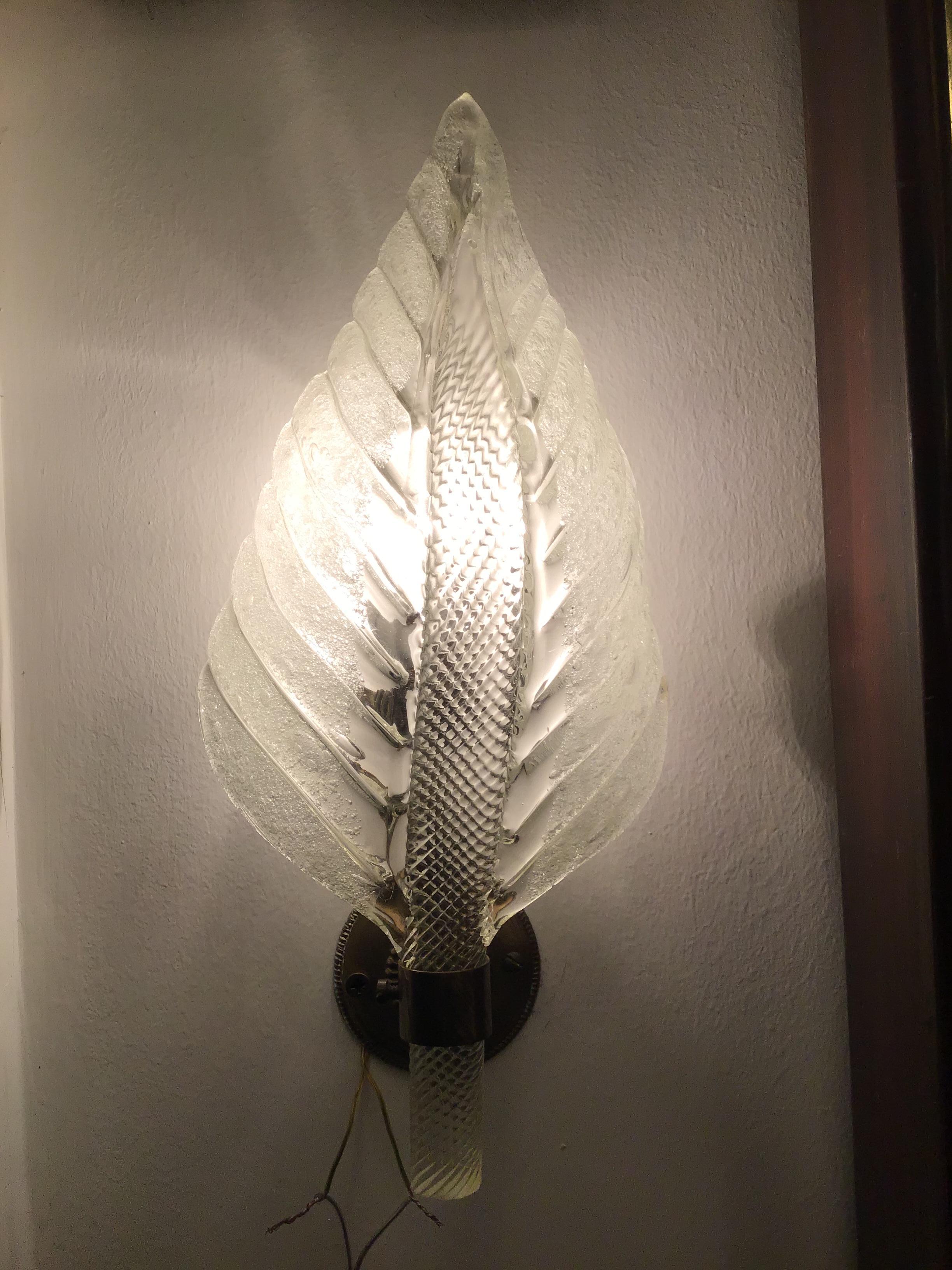 Seguso Sconces Murano Glass Brass, 1940, Italy In Excellent Condition In Milano, IT