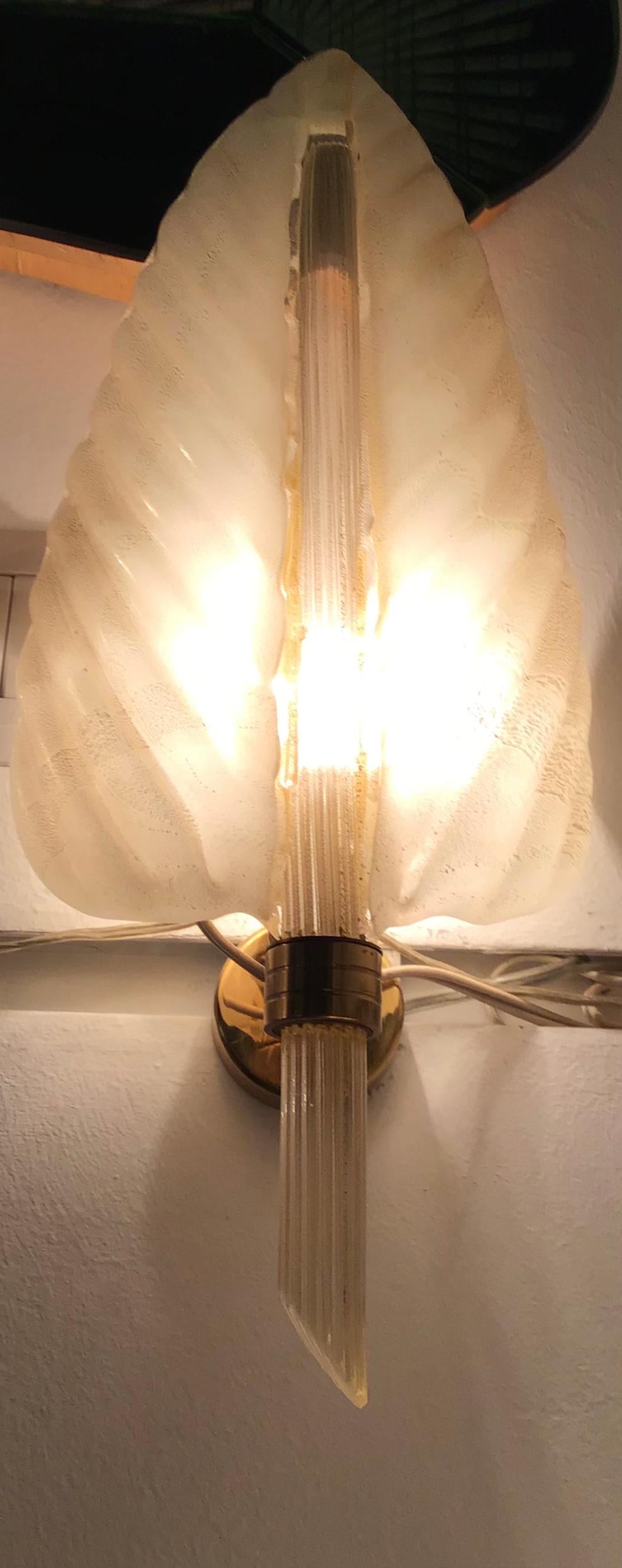 Seguso Sconces Murano Glass Gold Brass, 1940, Italy In Excellent Condition For Sale In Milano, IT