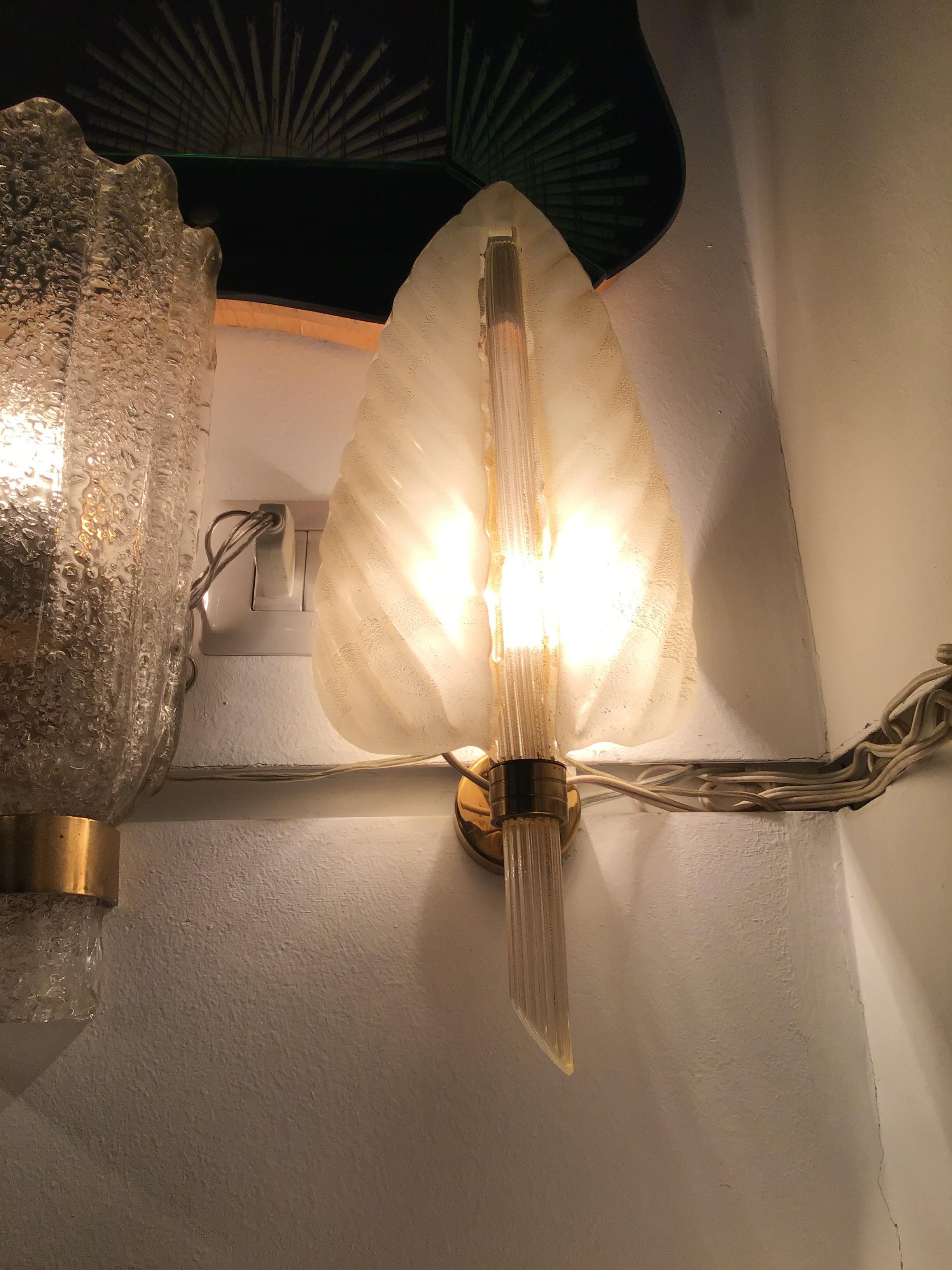 Mid-20th Century Seguso Sconces Murano Glass Gold Brass, 1940, Italy For Sale