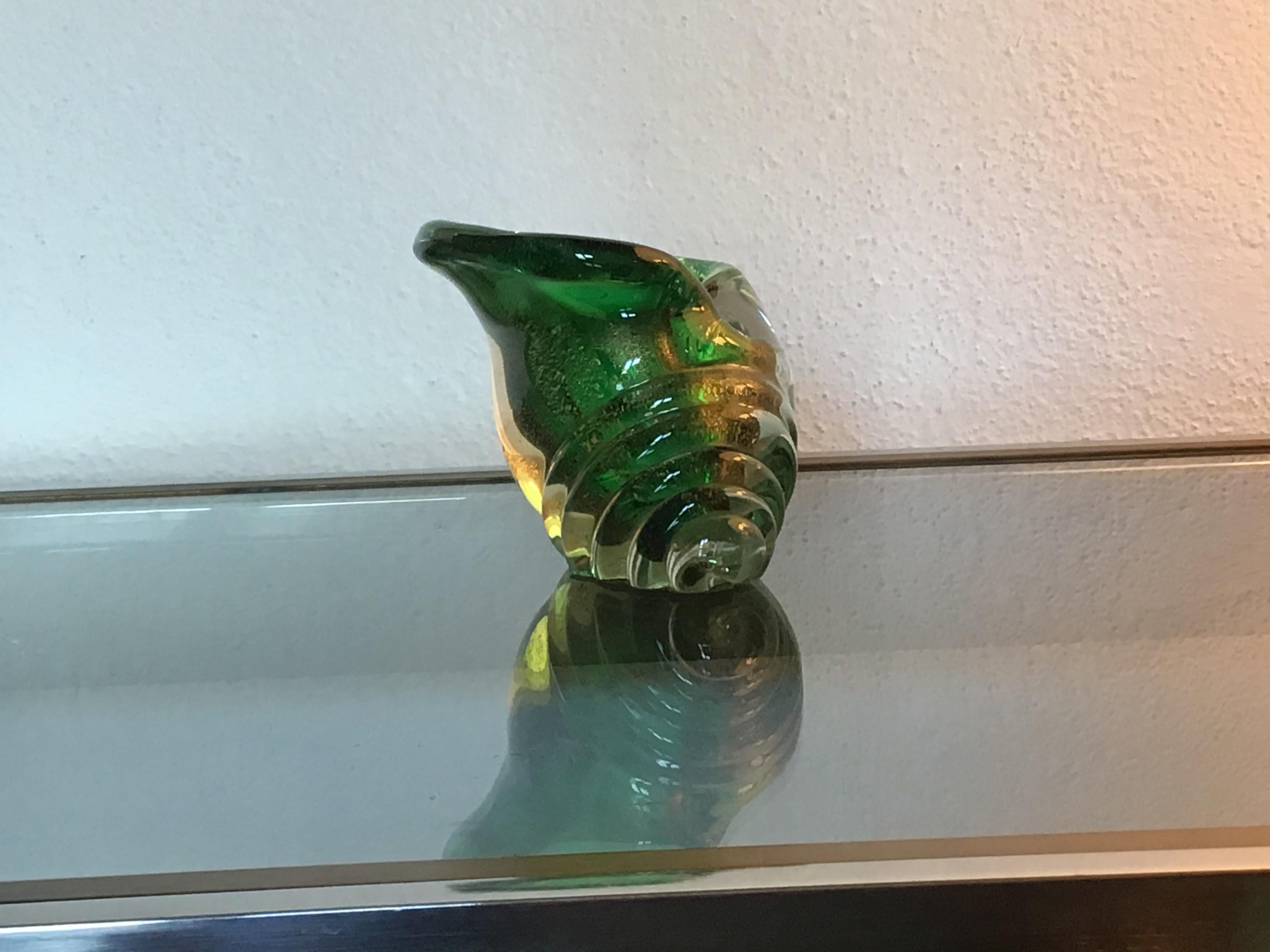 Conchiglia Seguso in vetro di Murano con inclusioni di foglie d'oro, 1950, Italia in vendita 2