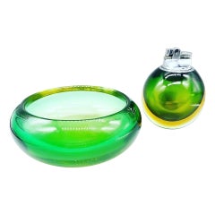 Seguso Set Posacenere e accendino vetro Murano verde 1960