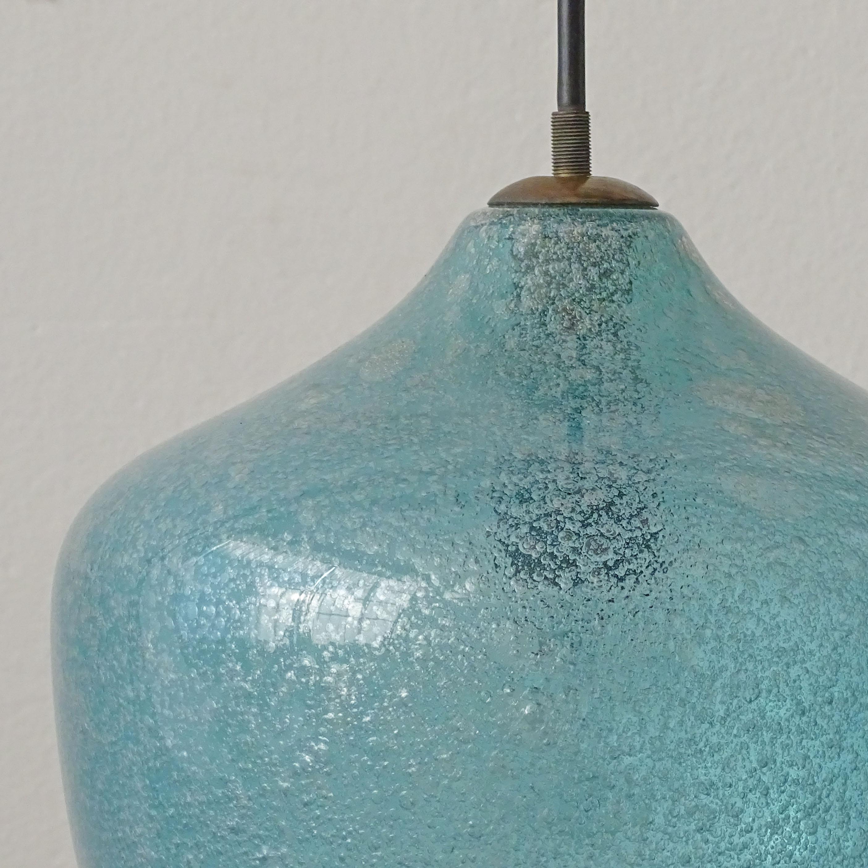 Italian Seguso Sky Blue Bollicine Murano glass pendant lamps, Italy 1950s For Sale