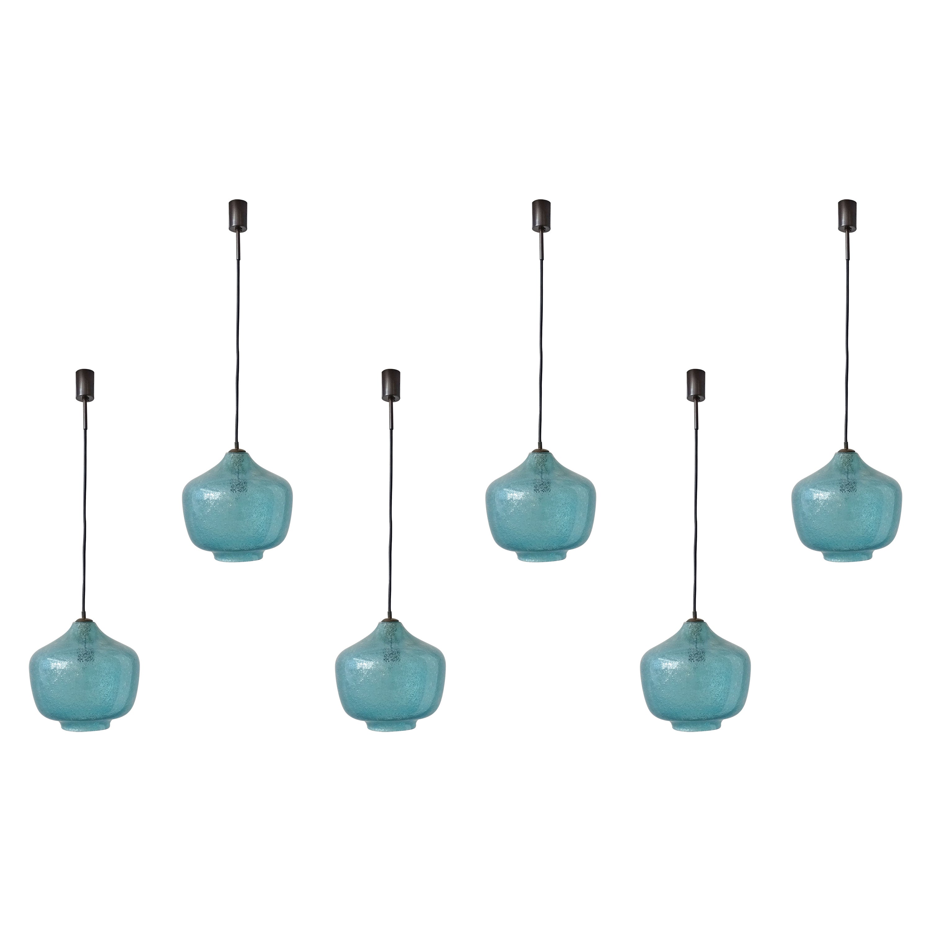 Lampade a sospensione in vetro di Murano Seguso Sky Blue Bollicine, Italia anni '50