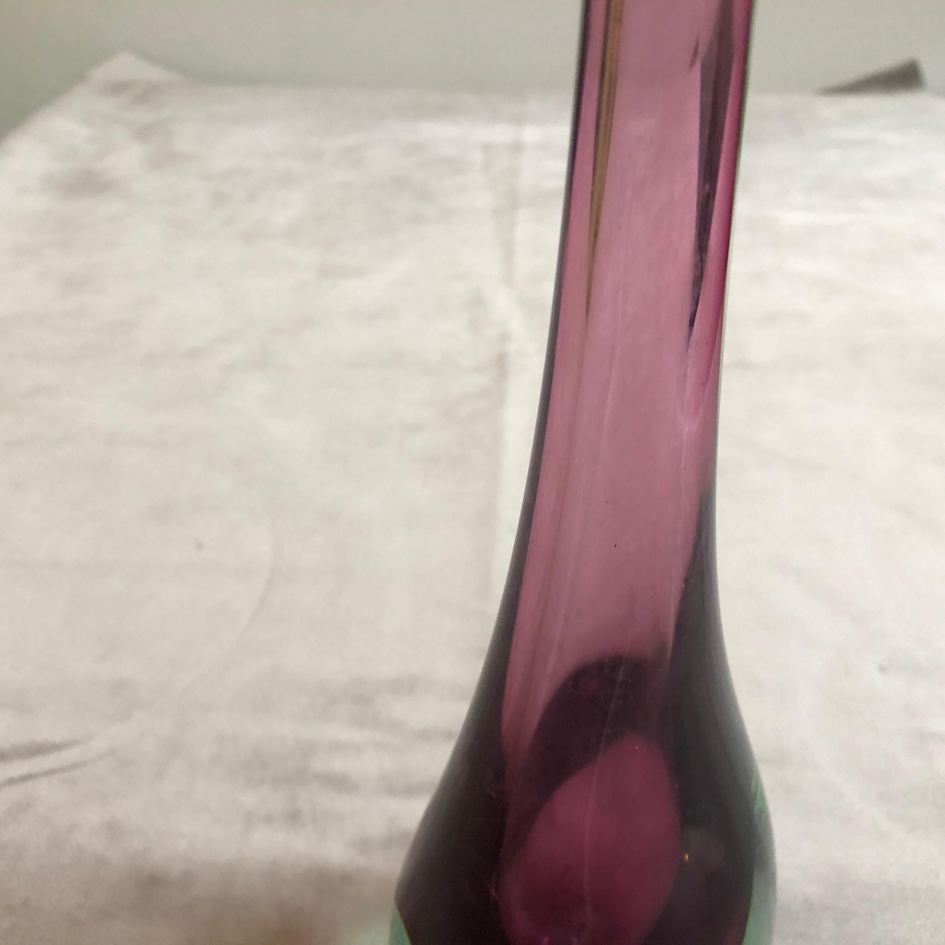 Italian Seguso Sommerso Green and Purple Murano Glass Single Flower Vase, circa 1970