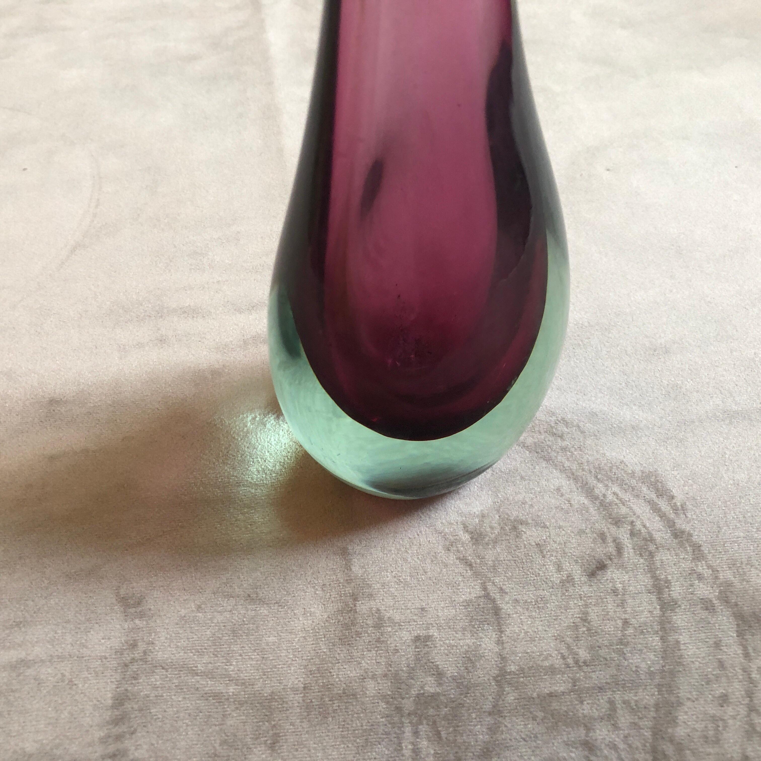 Hand-Crafted Seguso Sommerso Green and Purple Murano Glass Single Flower Vase, circa 1970