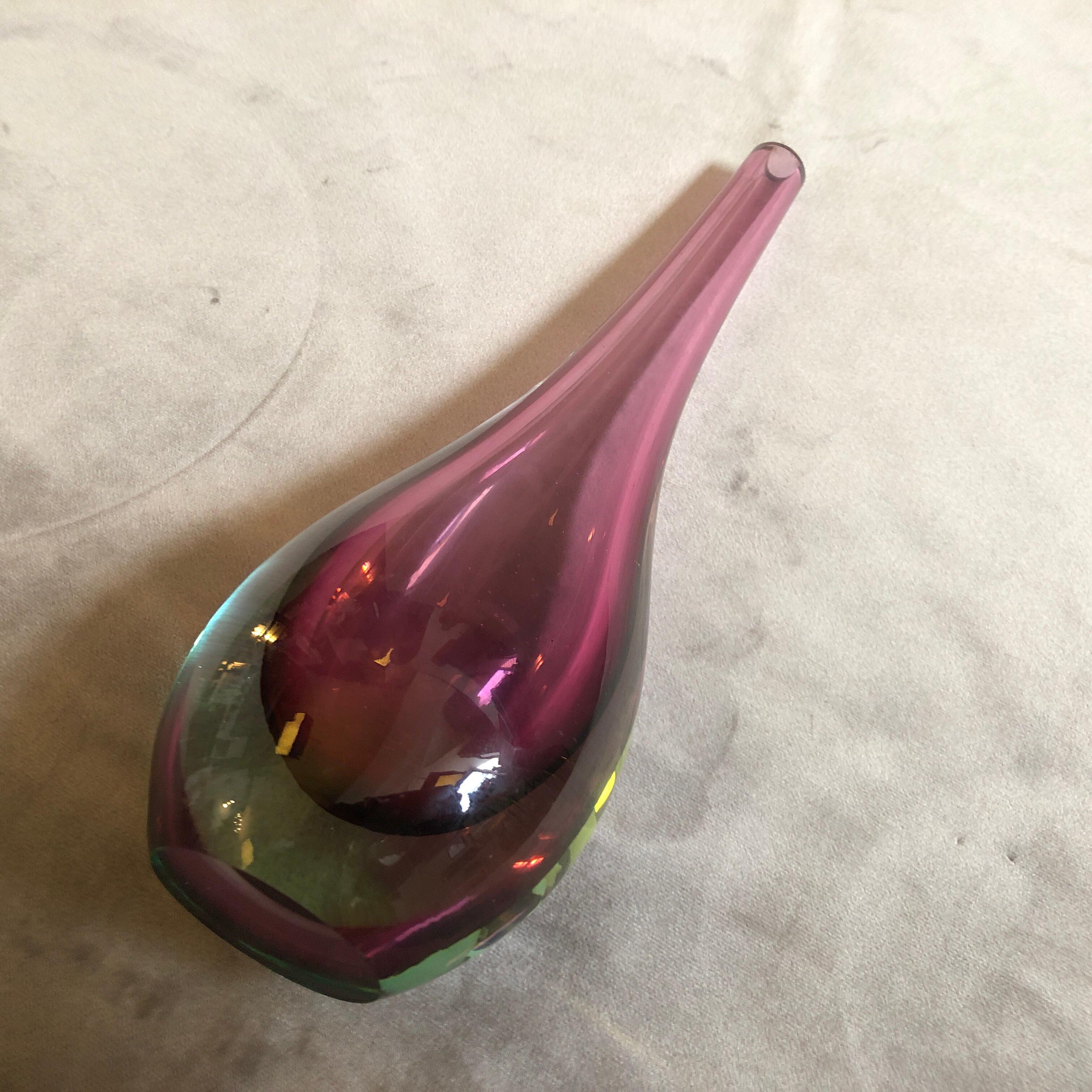 Seguso Sommerso Green and Purple Murano Glass Single Flower Vase, circa 1970 In Good Condition In Aci Castello, IT