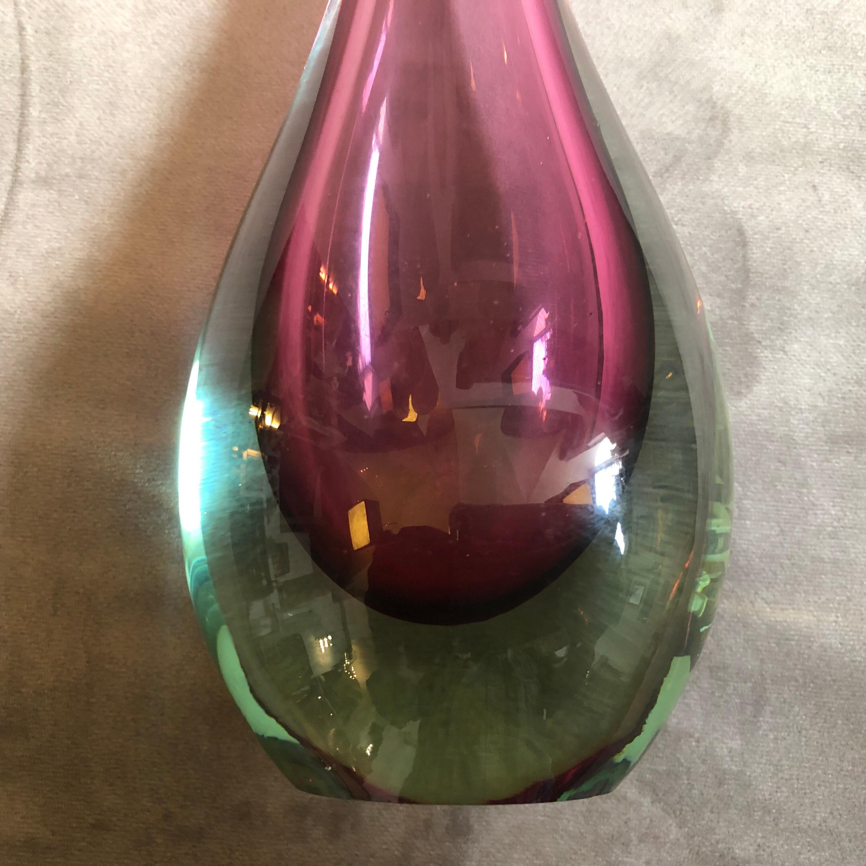 Seguso Sommerso Green and Purple Murano Glass Single Flower Vase, circa 1970 1