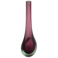 Seguso Sommerso Green and Purple Murano Glass Single Flower Vase, circa 1970