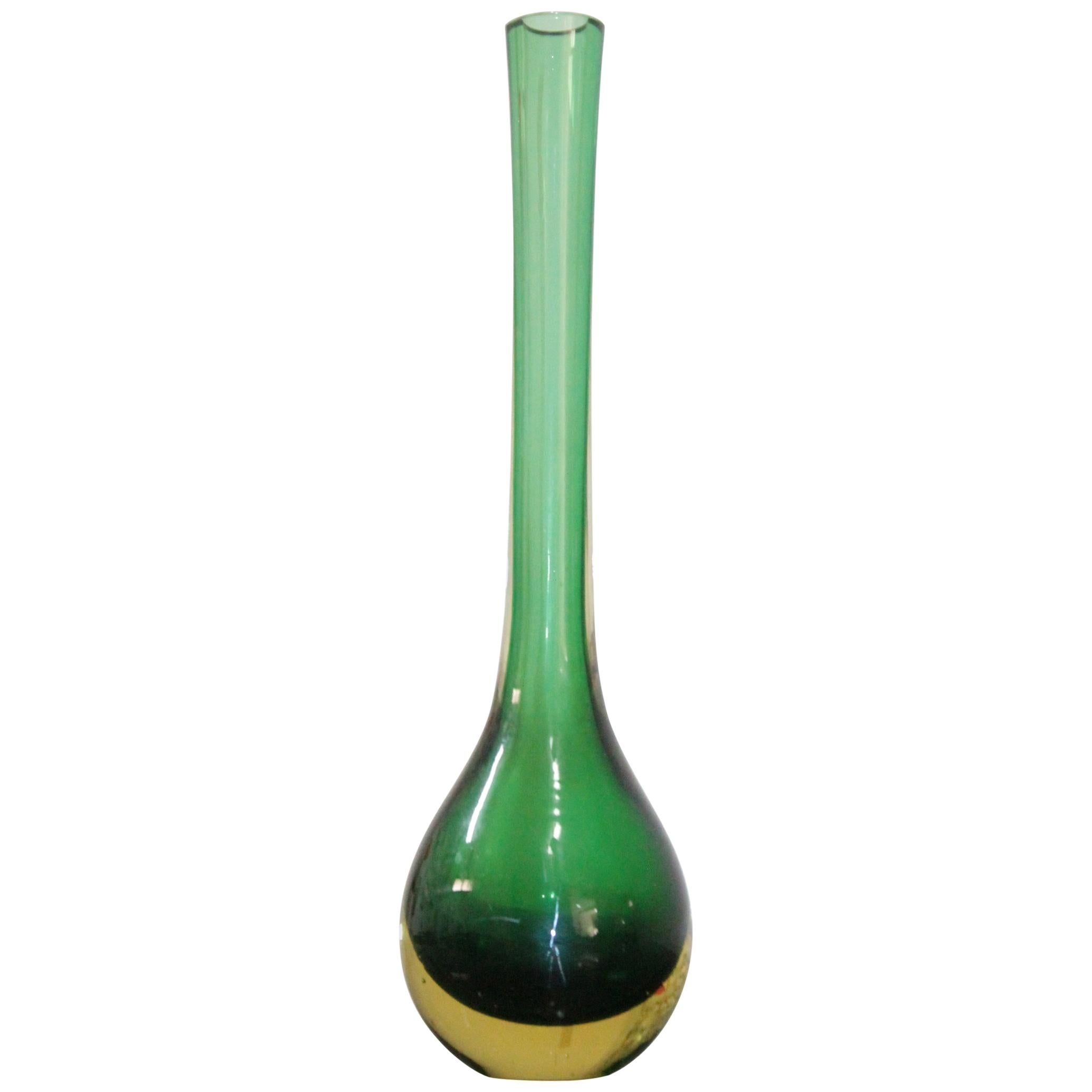 Seguso Sommerso Green Murano Glass Single Flower Vase, 1970s