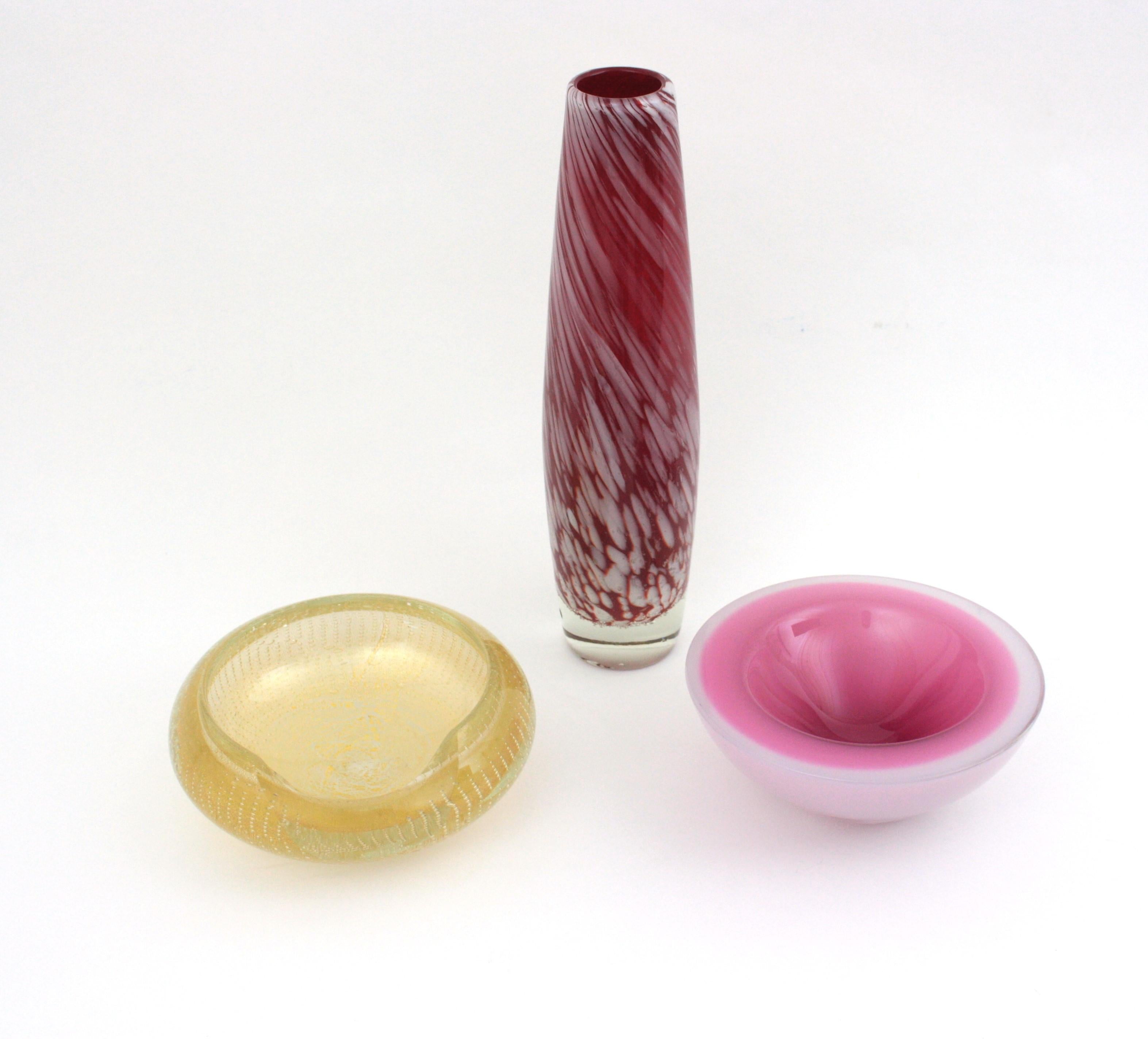 Seguso Sommerso Murano Rose & Blanc Alabastro Art Glass Geode Bowl, 1950 en vente 5