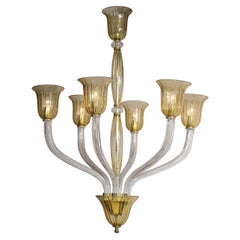 Seguso Style Hand Blown Murano Amber Glass Chandelier