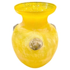 Seguso Style Italian Art Deco Style Retro Lemon Yellow Scavo Murano Glass Vase