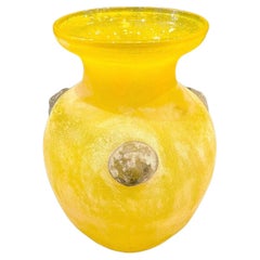 Seguso Style Italian Art Deco Style Vintage Lemon Yellow Scavo Murano Glass Vase