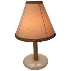 Seguso Table Lamp 1960 Feathered Murano Glass Brass Frame and Fabric Lampshade
