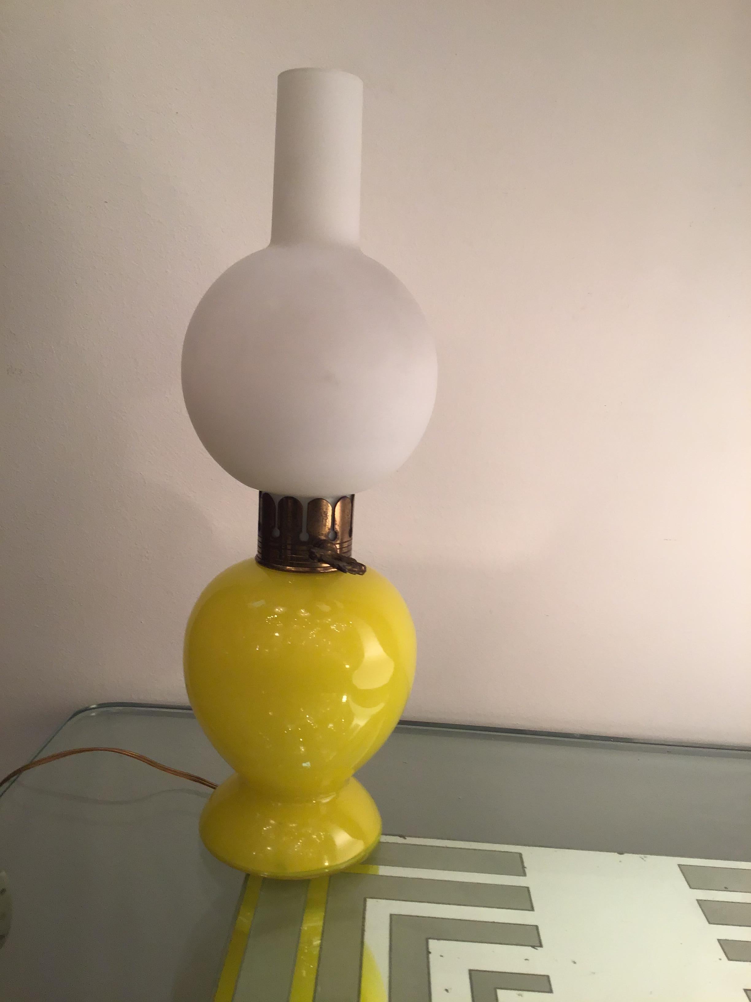 Seguso Table Lamp Brass Glass Opaline Glass 1955 Italy  For Sale 7