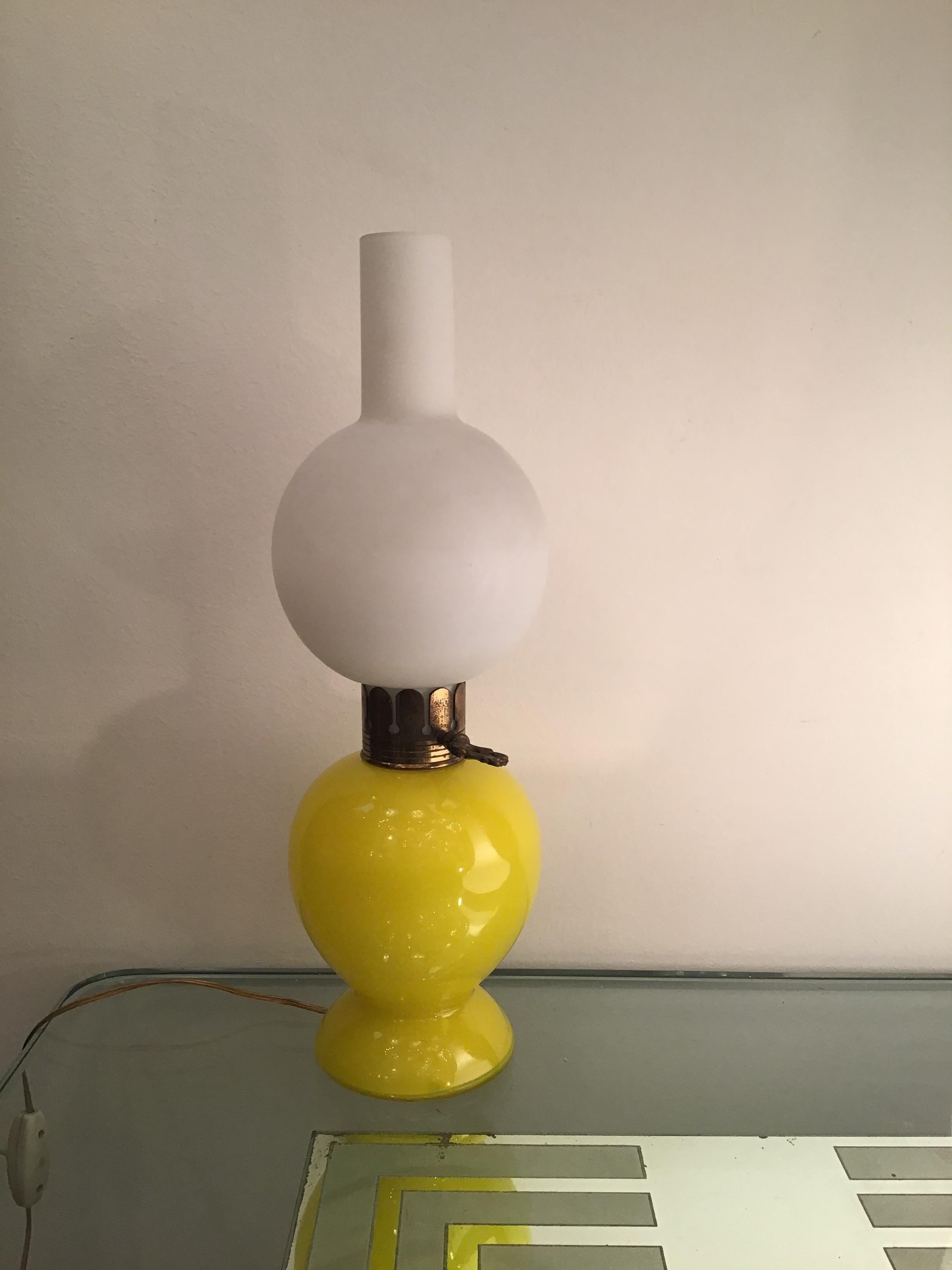 Seguso Table Lamp Brass Glass Opaline Glass 1955 Italy  For Sale 2