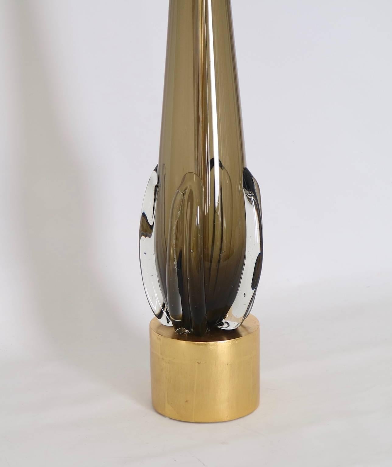 Mid-Century Modern Seguso Table Lamp in Smoked Murano Glass on Gilt Wooden Base