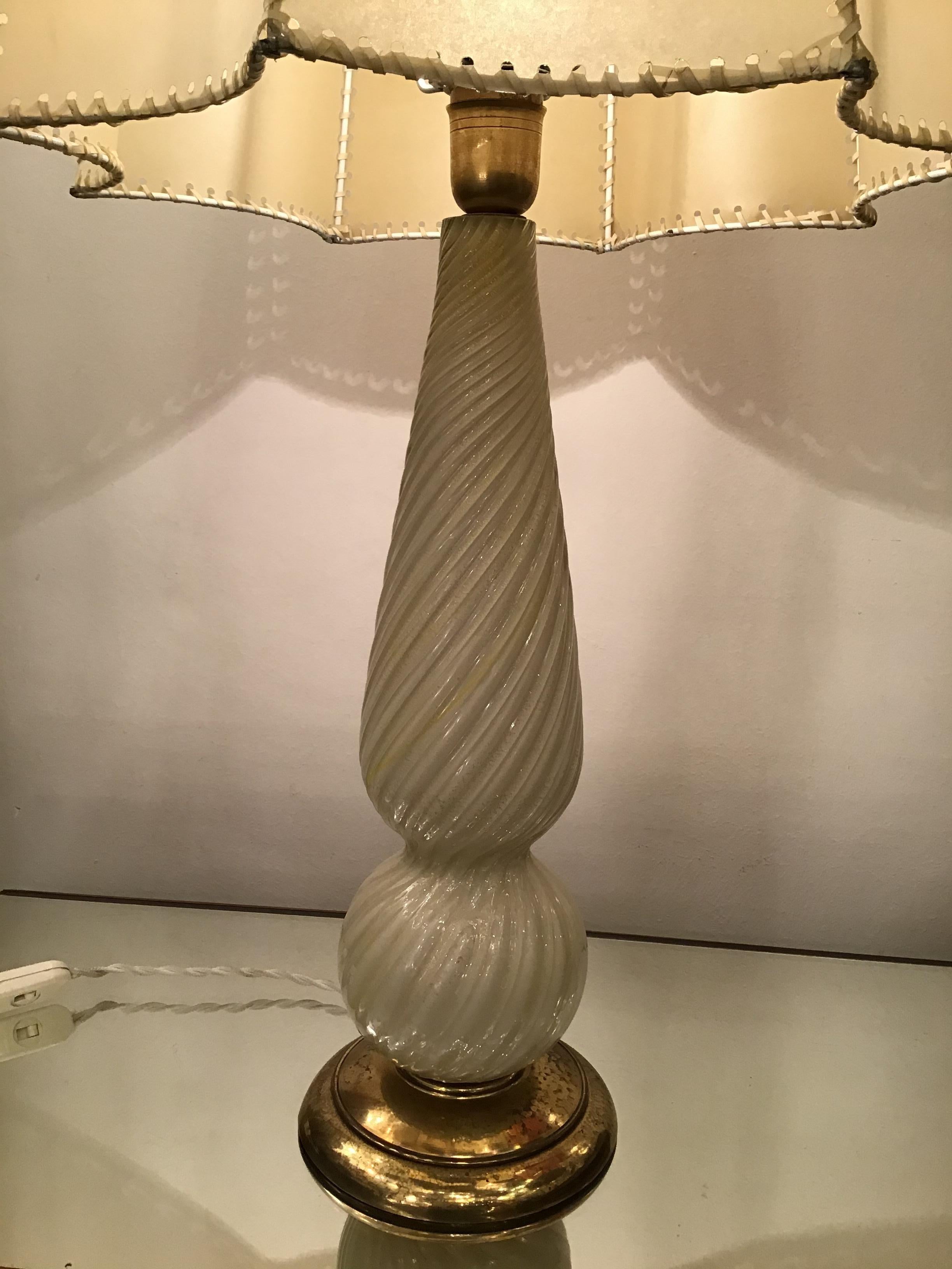 Seguso Table Lamp Murano Glass Brass Lampshade, 1940, Italy For Sale 8