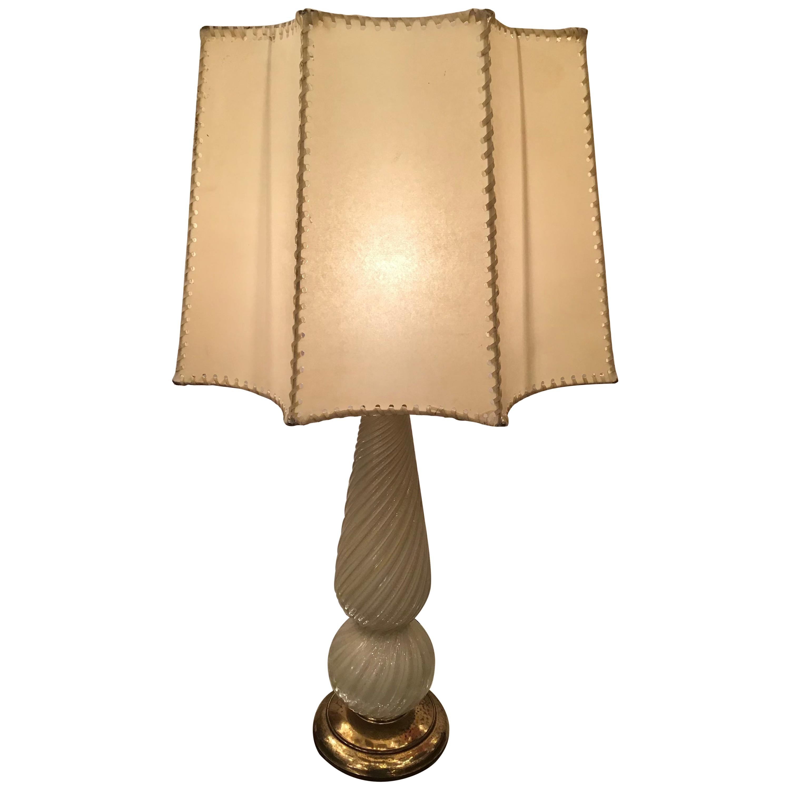 Seguso Table Lamp Murano Glass Brass Lampshade, 1940, Italy For Sale