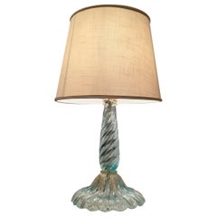 Seguso Table Lamp Murano Glass Fabric Lampshade, 1940, Italy
