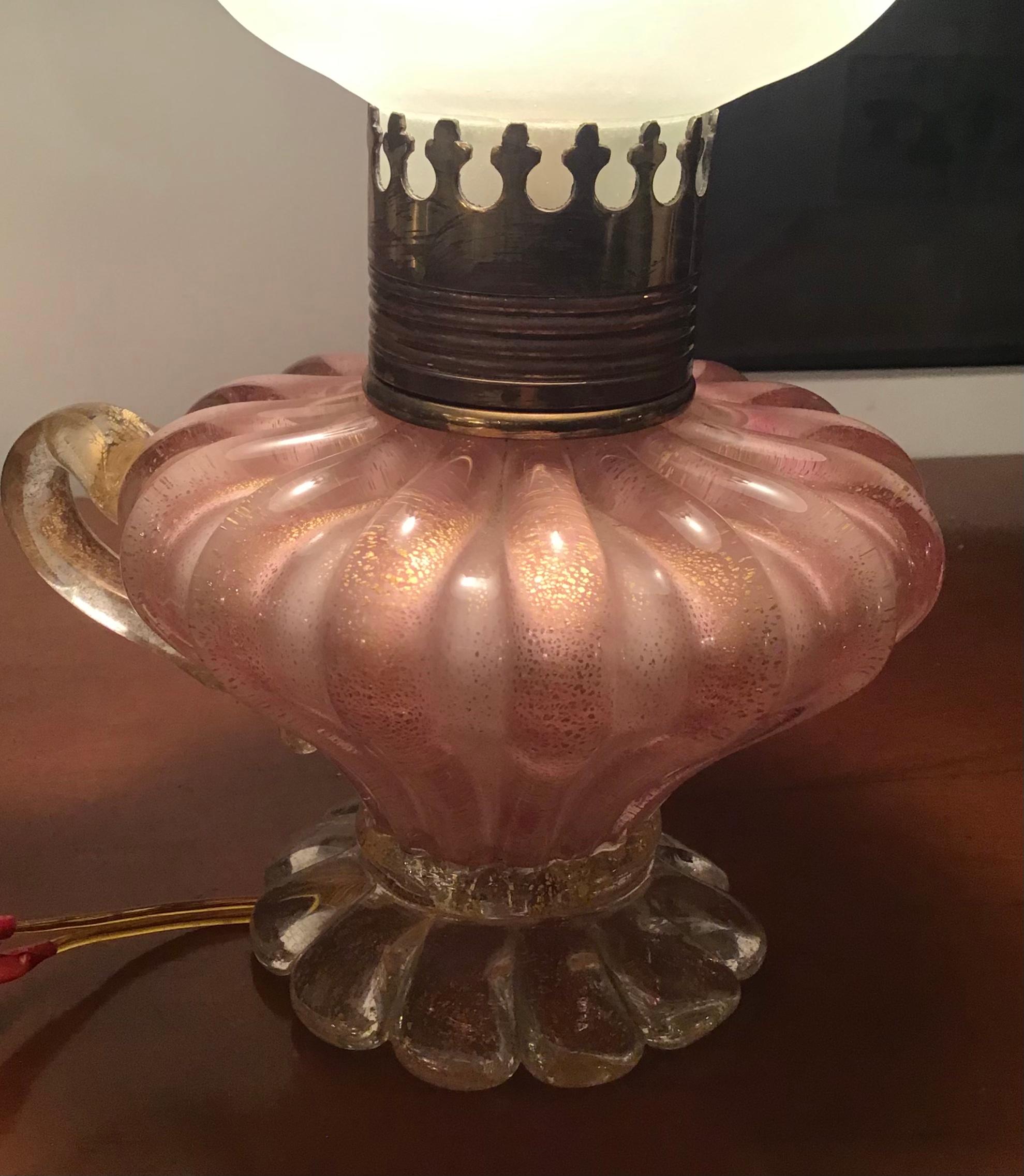 Seguso Table Lamp Murano Glass Brass 
