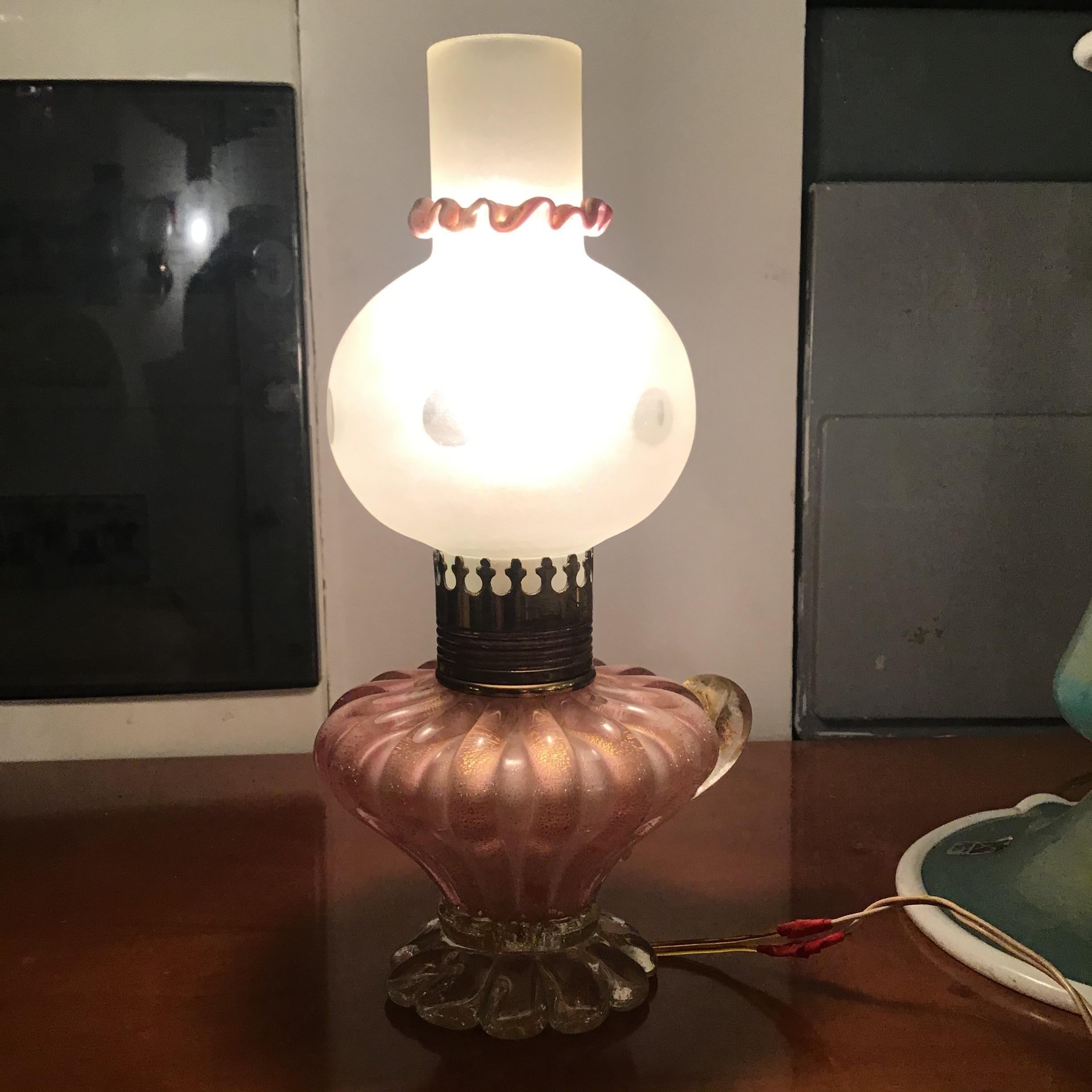Seguso Table Lamp Murano Glass Gold Iron 1940 italy In condizioni ottime in vendita a Milano, IT