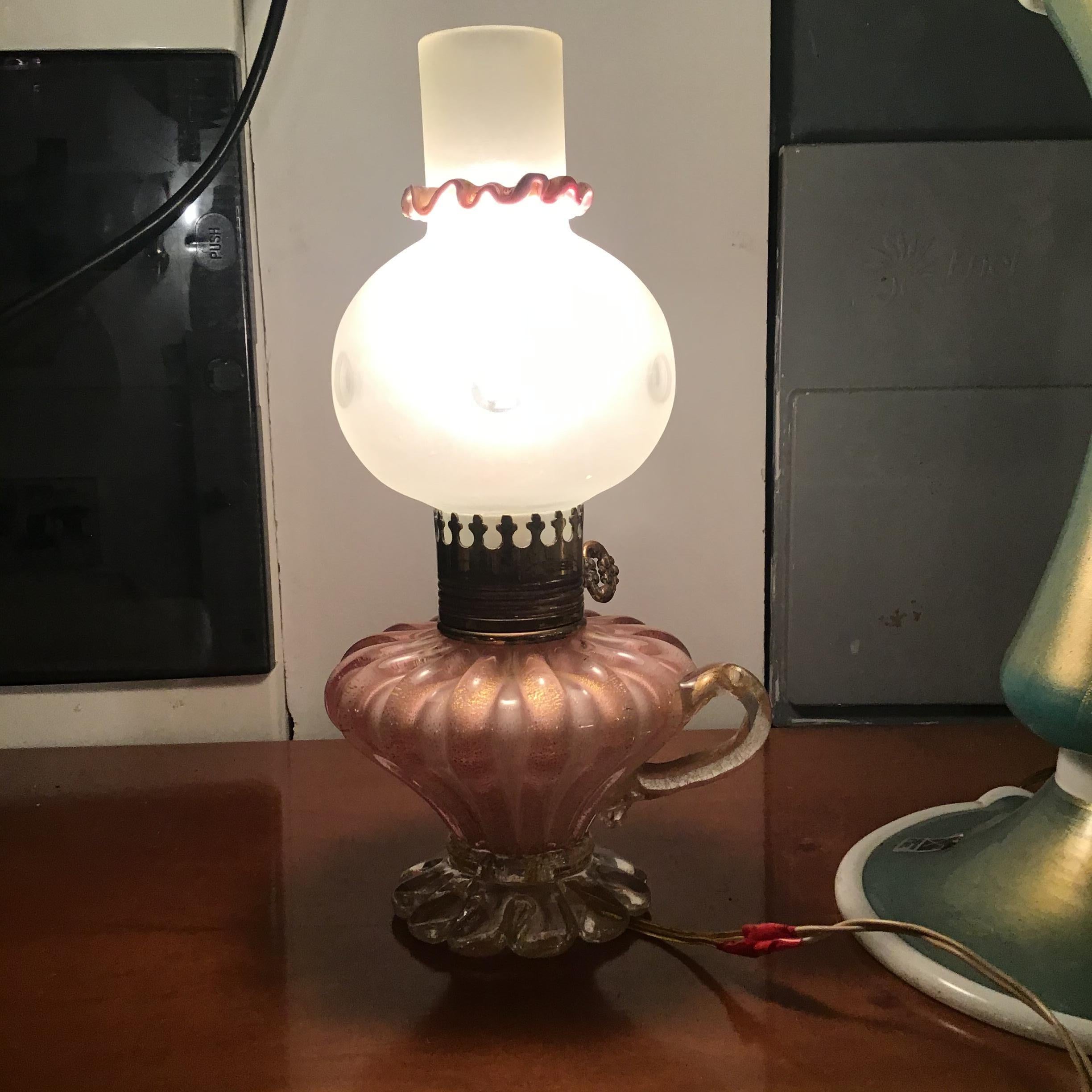 Mid-20th Century Seguso Table Lamp Murano Glass Gold Iron 1940 italy in vendita