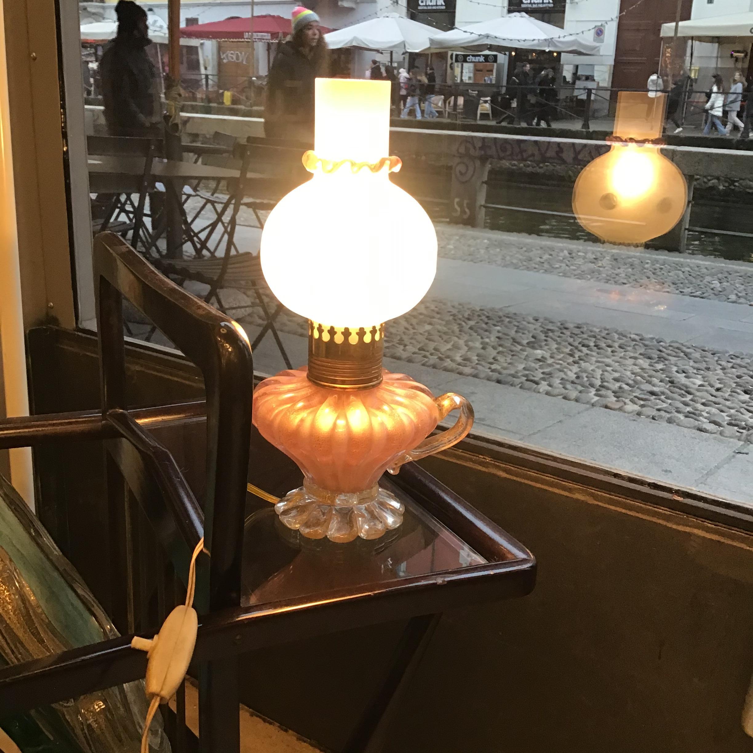 Vetro di Murano Seguso Table Lamp Murano Glass Gold Iron 1940 italy in vendita