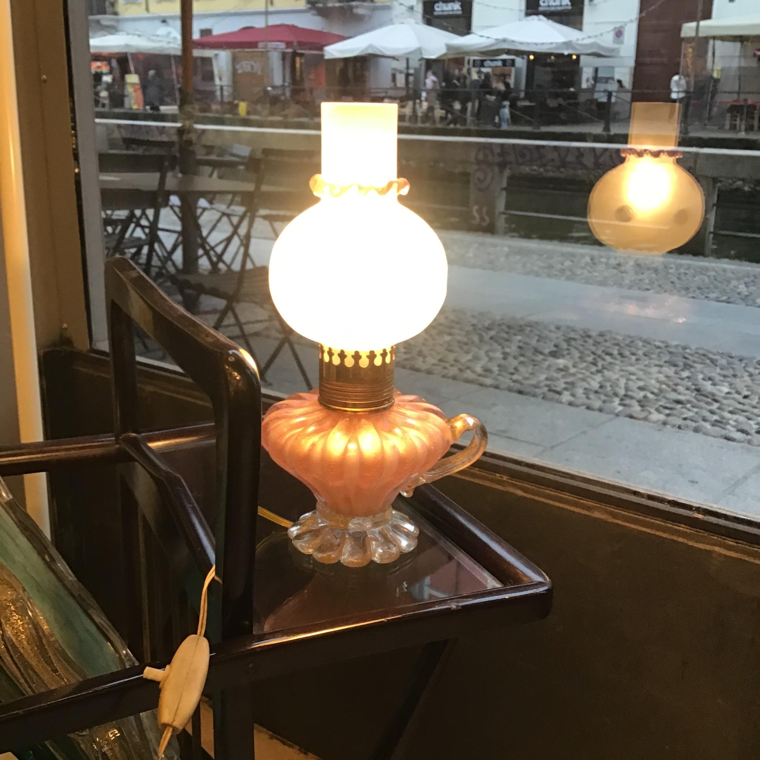 Seguso Table Lamp Murano Glass Gold Iron 1940 italy in vendita 1