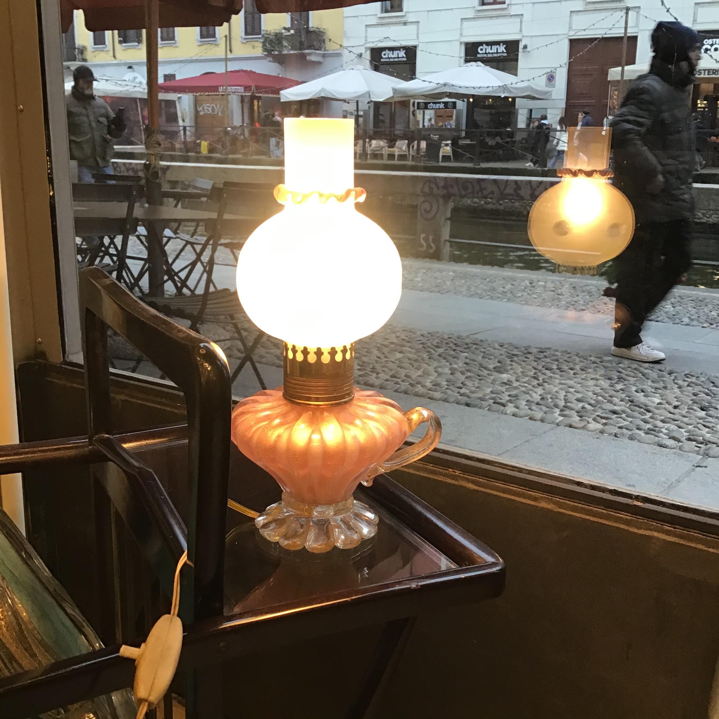 Seguso Table Lamp Murano Glass Gold Iron 1940 italy in vendita 2