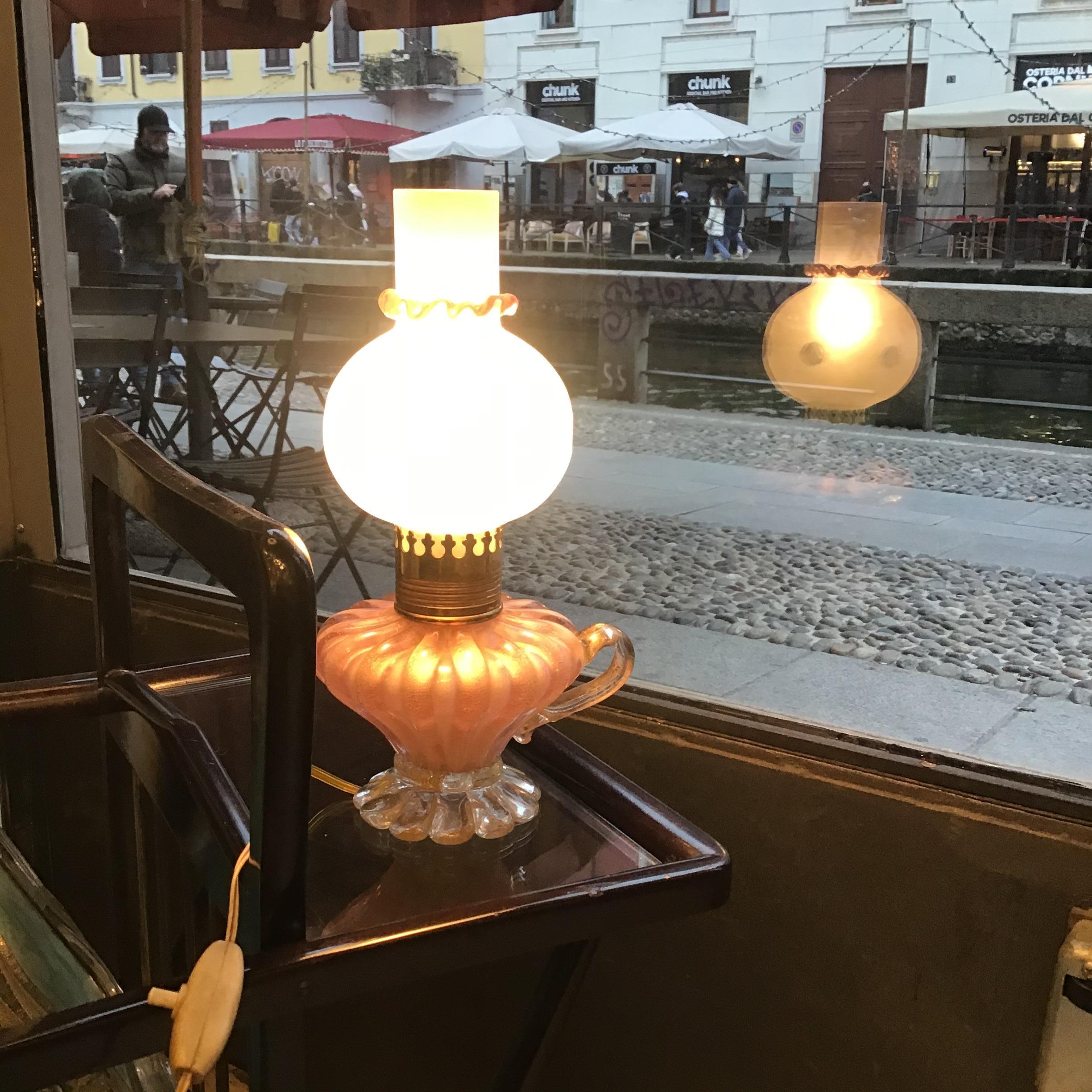 Seguso Table Lamp Murano Glass Gold Iron 1940 italy in vendita 3
