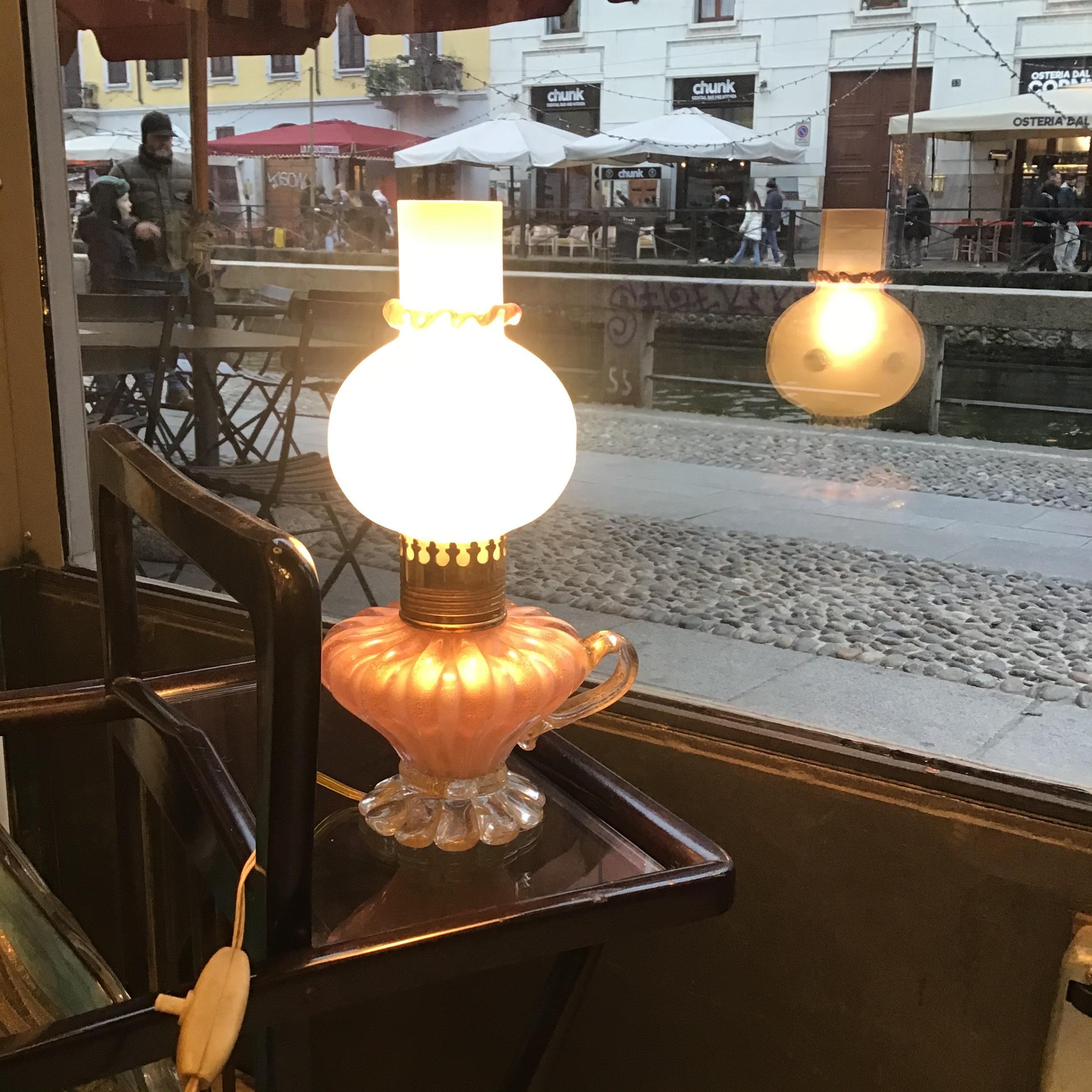 Seguso Table Lamp Murano Glass Gold Iron 1940 italy in vendita 4