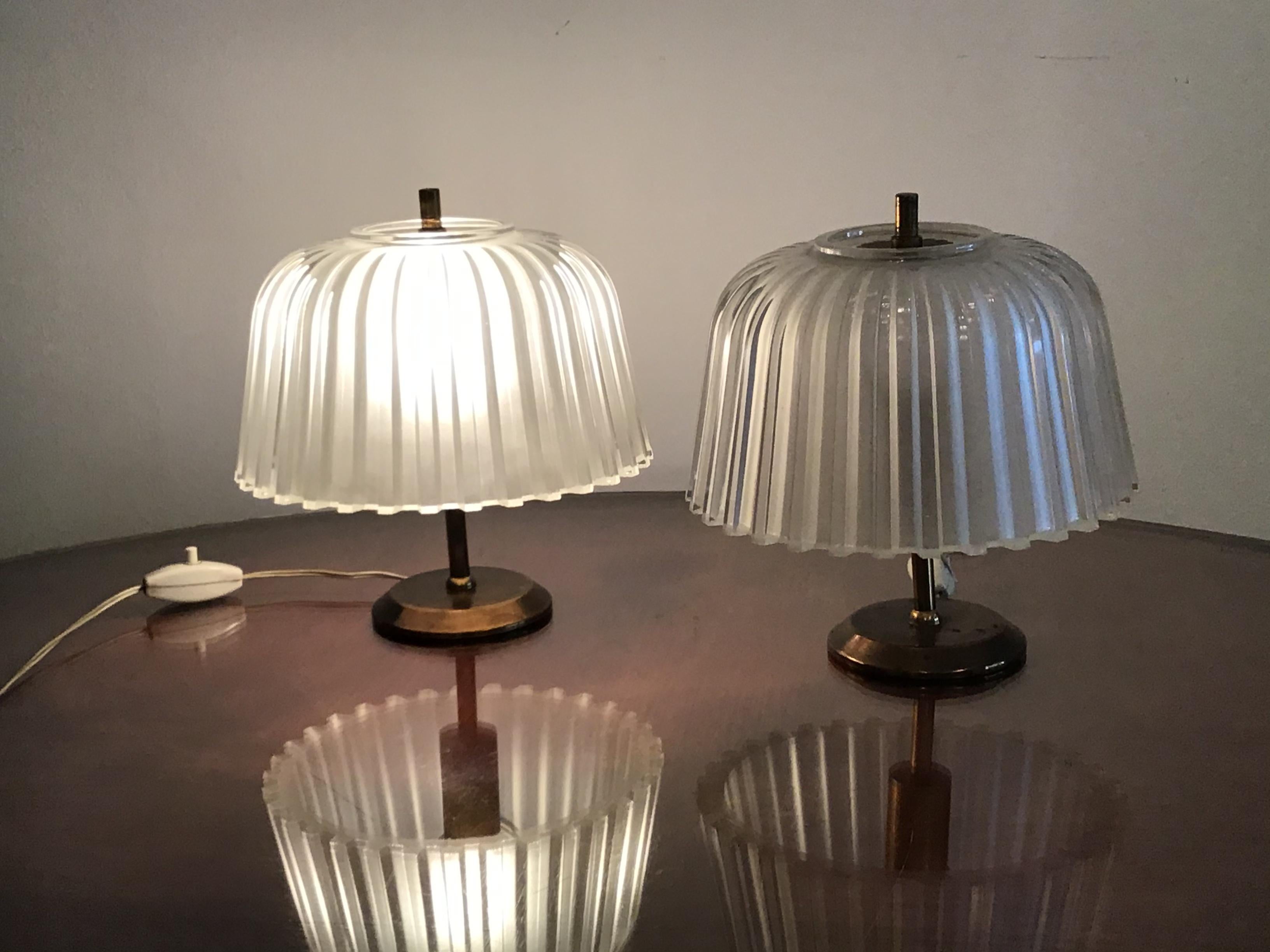 Seguso Table Lamps 1930 Brass Glass, Italy 4