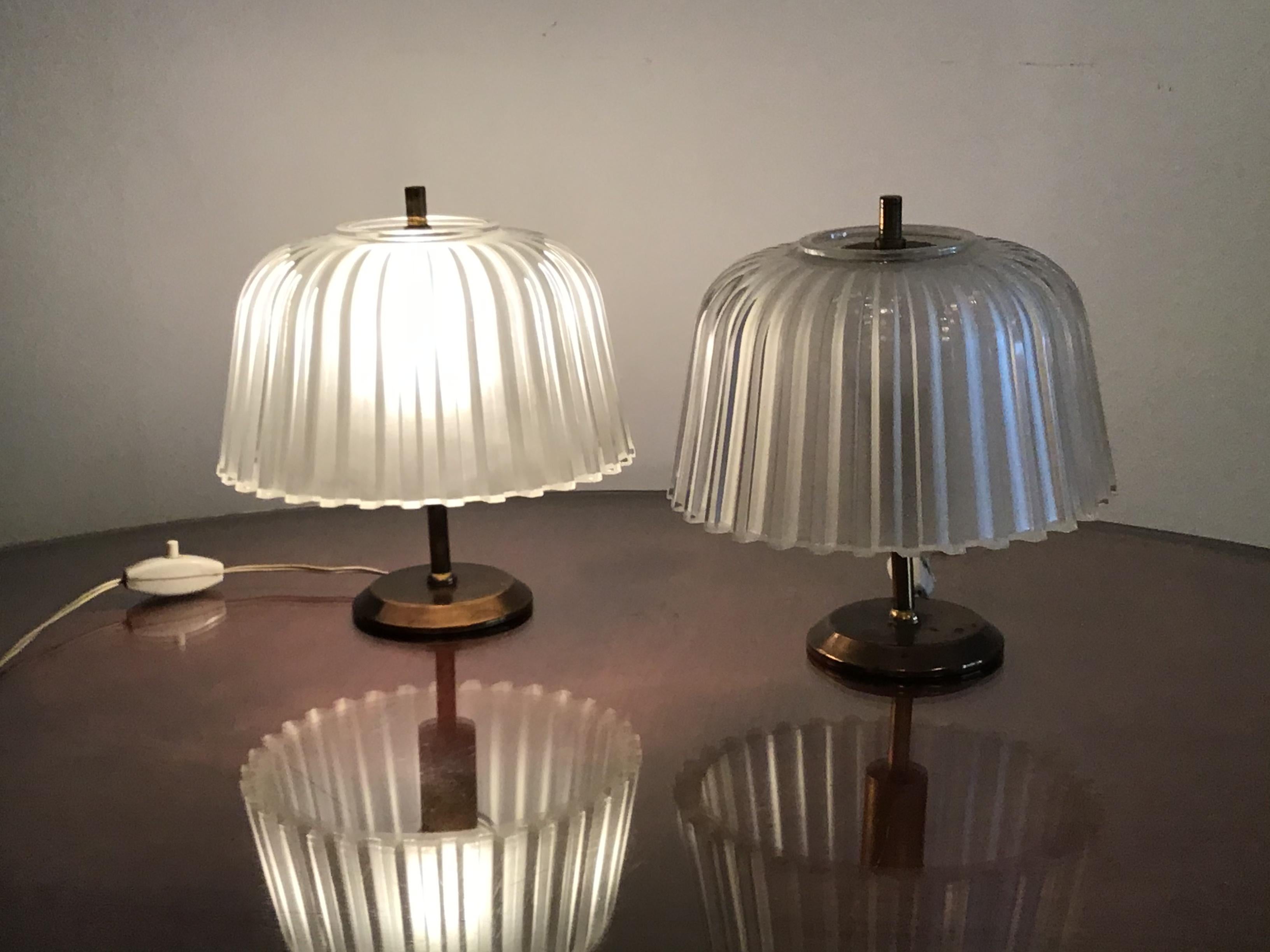 Seguso Table Lamps 1930 Brass Glass, Italy 5