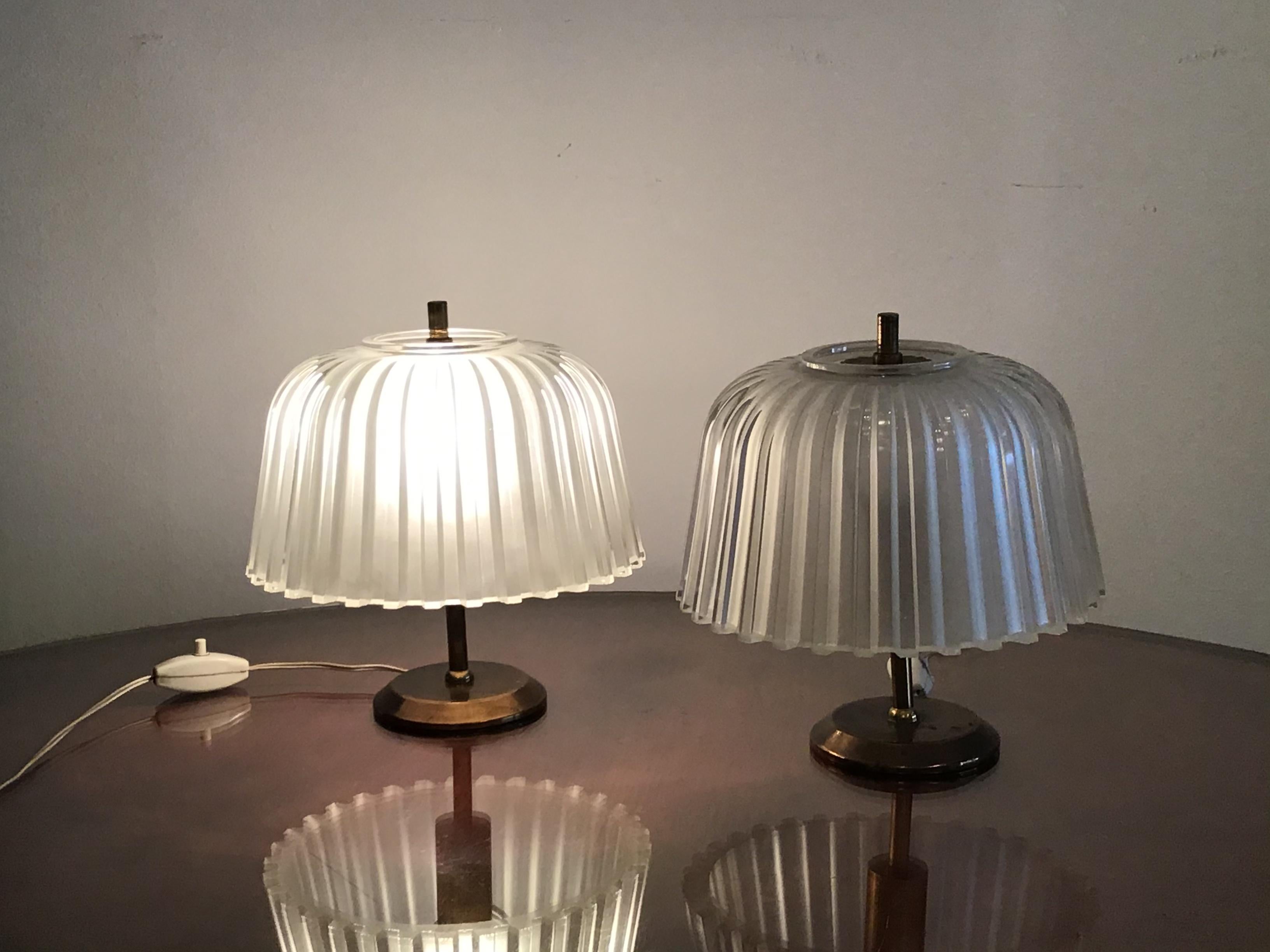 Seguso Table Lamps 1930 Brass Glass, Italy 6