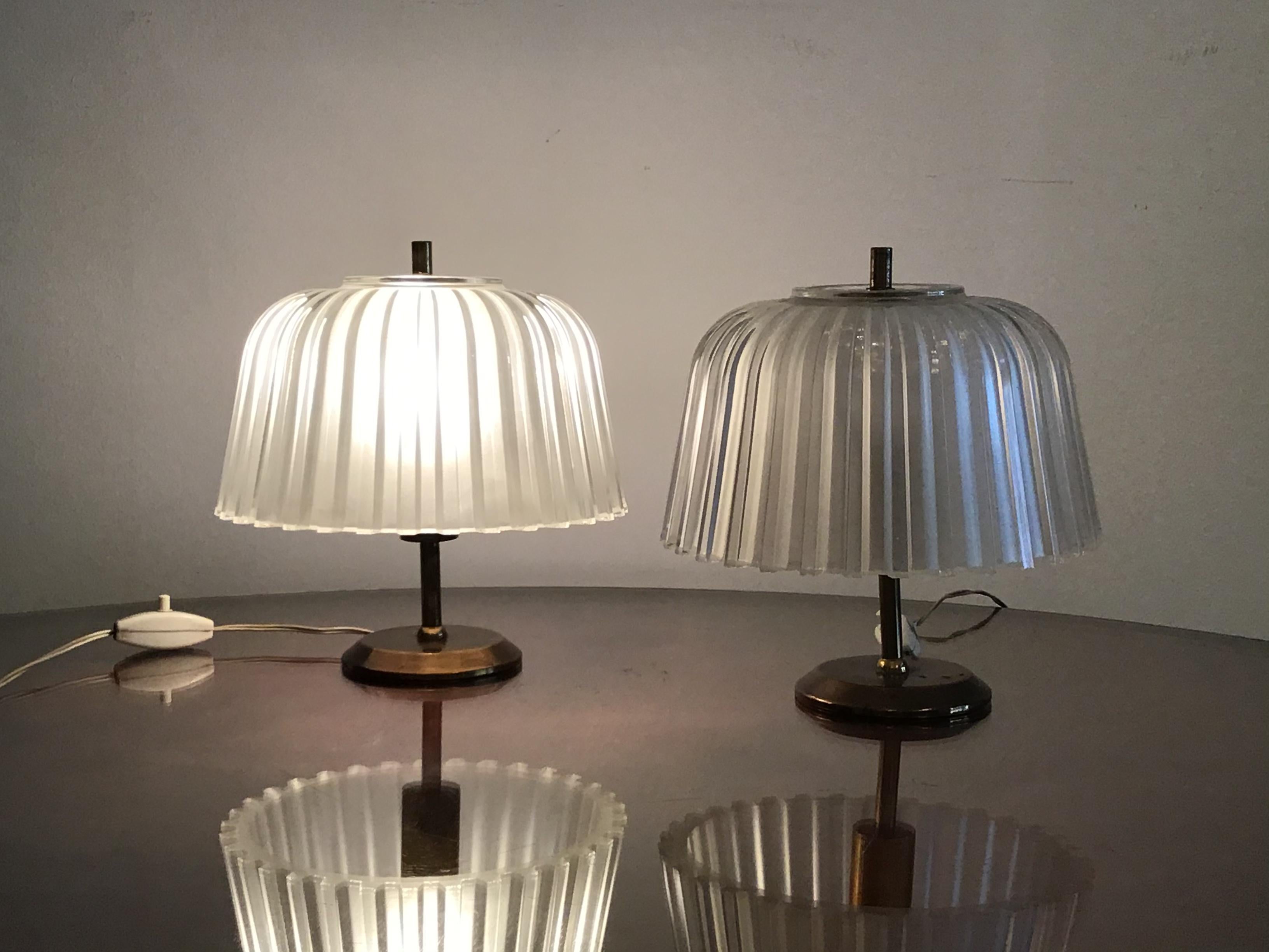 Seguso Table Lamps 1930 Brass Glass, Italy 7