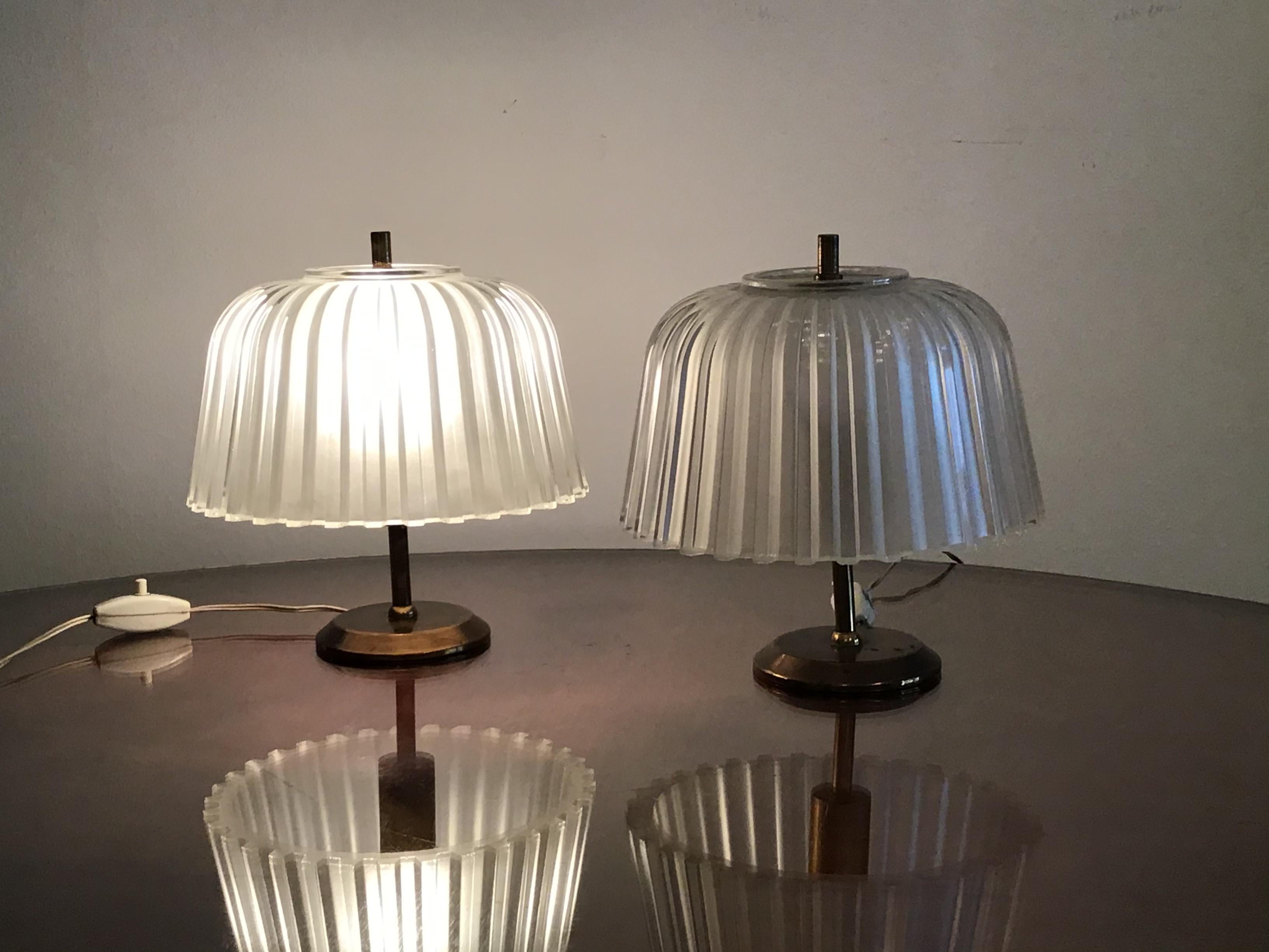 Seguso Table Lamps 1930 Brass Glass, Italy 8