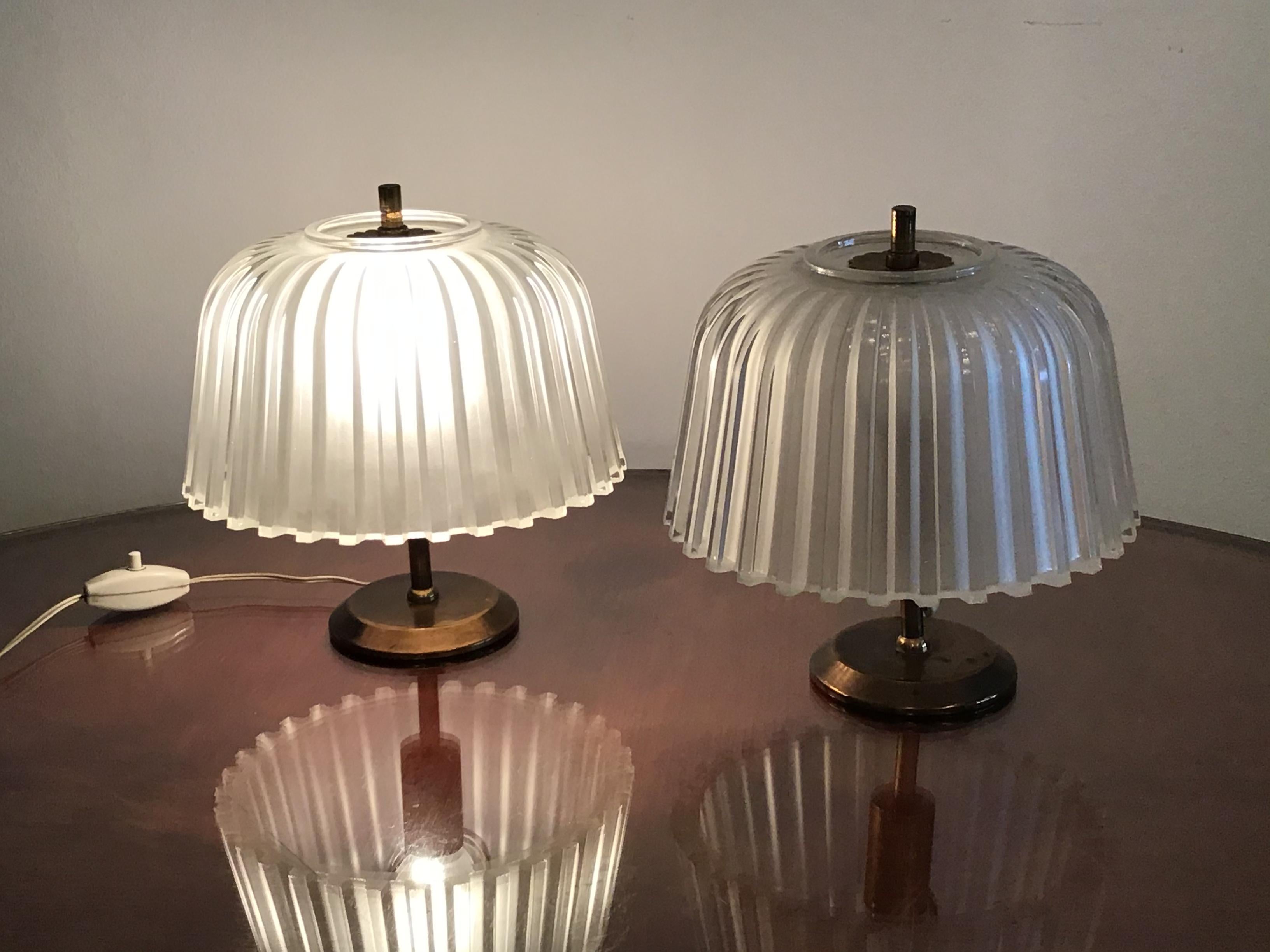 Seguso Table Lamps 1930 Brass Glass, Italy 9