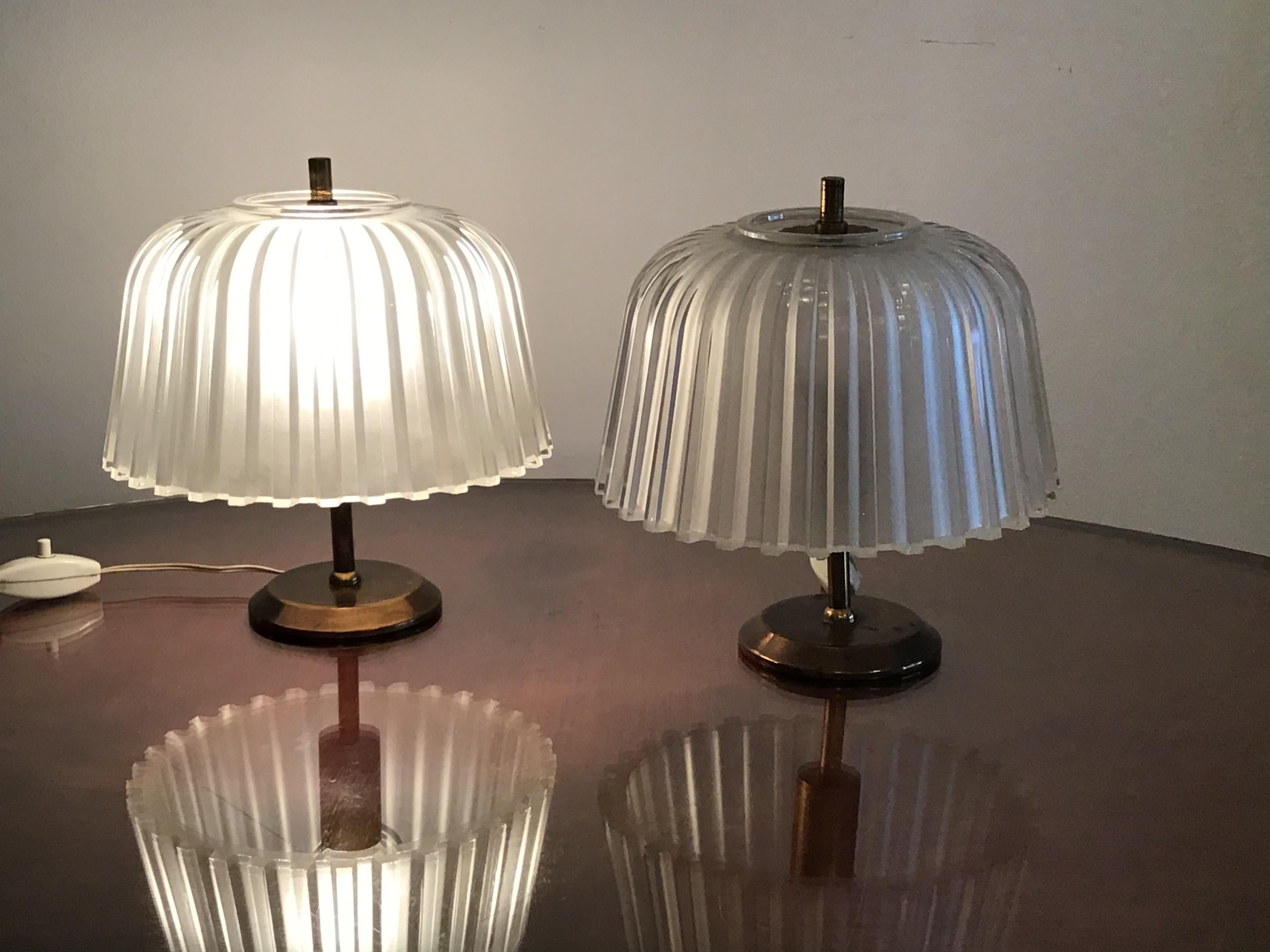 Seguso Table Lamps 1930 Brass Glass, Italy 10