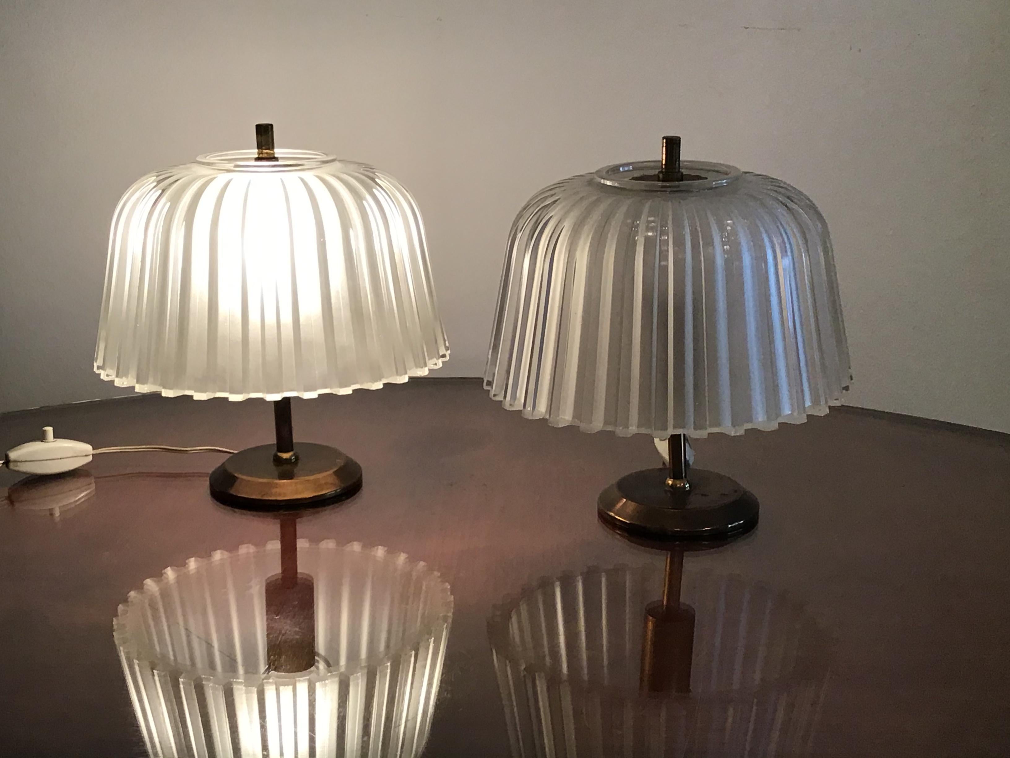 Seguso Table Lamps 1930 Brass Glass, Italy 11