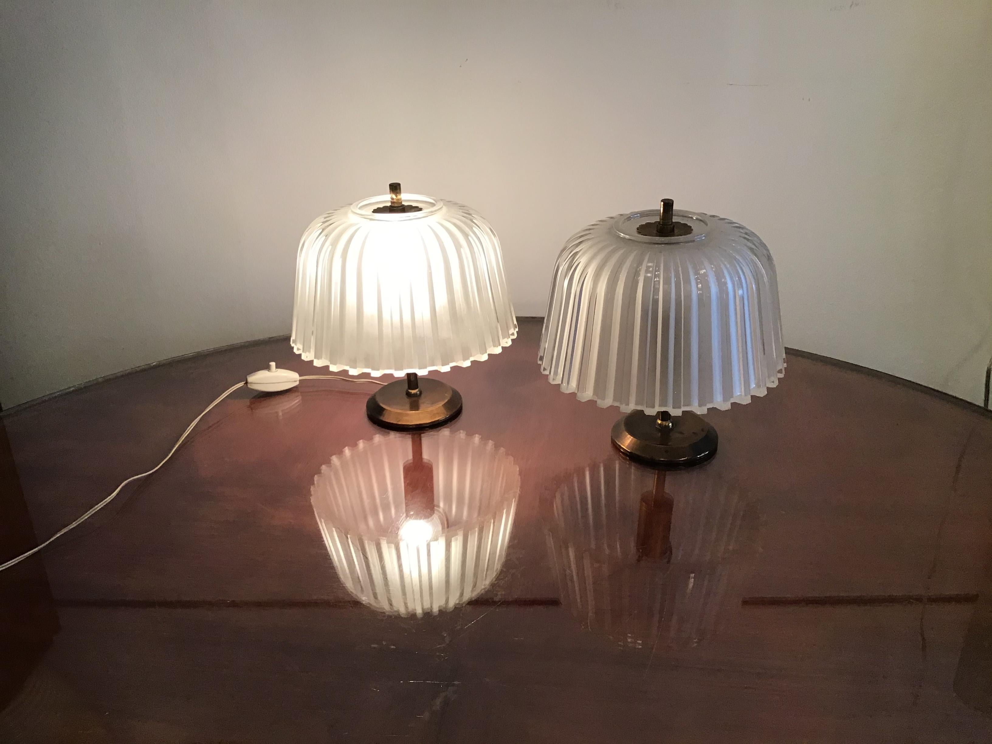 Italian Seguso Table Lamps 1930 Brass Glass, Italy