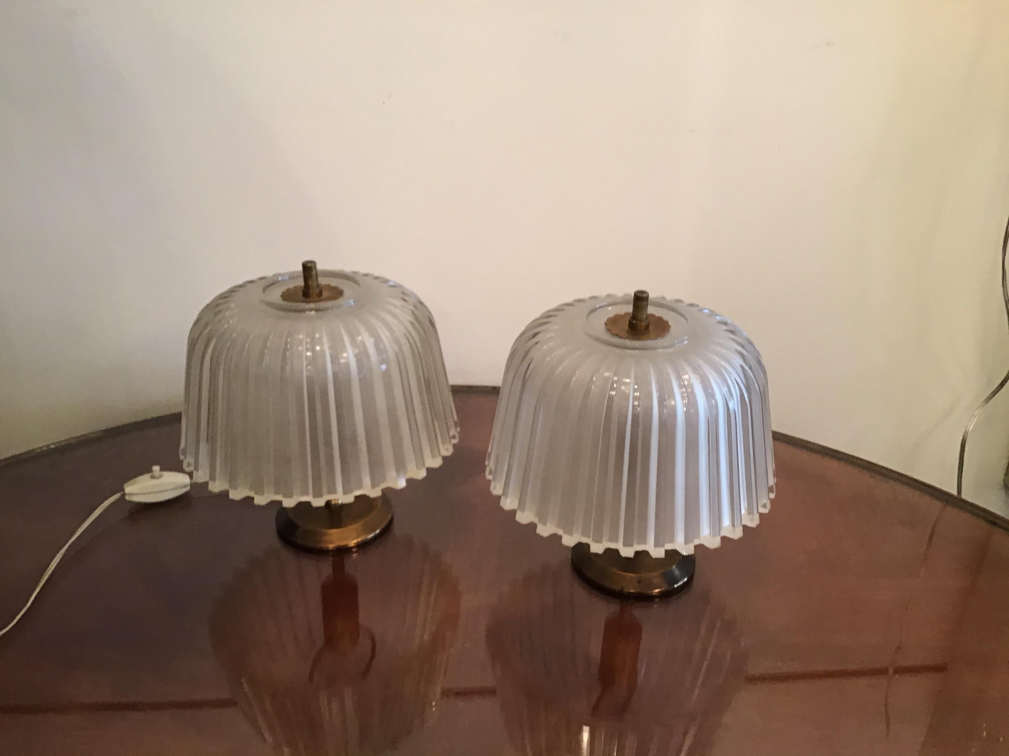 Seguso Table Lamps 1930 Brass Glass, Italy In Excellent Condition In Milano, IT